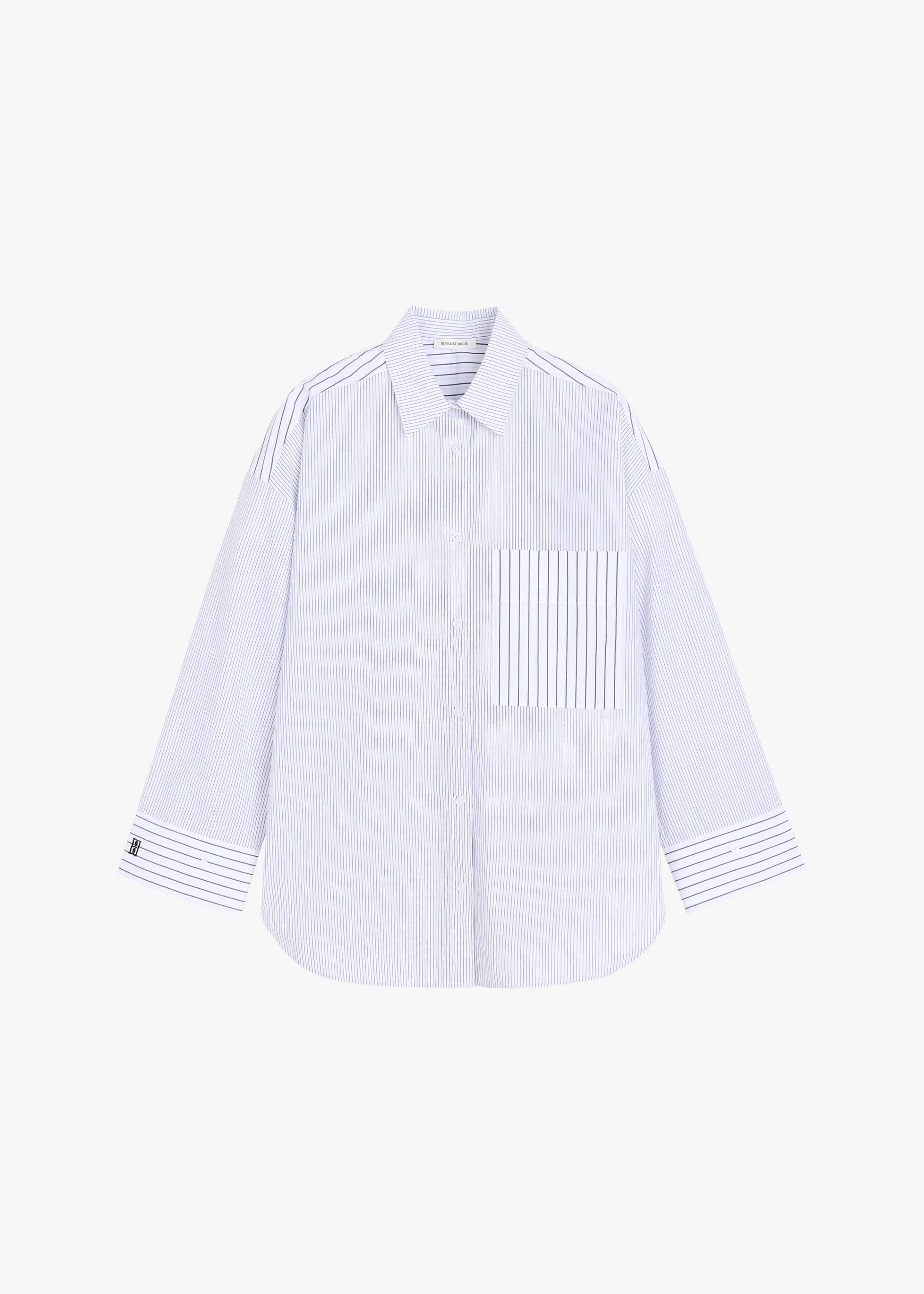 By Malene Birger Derris Shirt - White/Black Mix Stripe - Image 12
