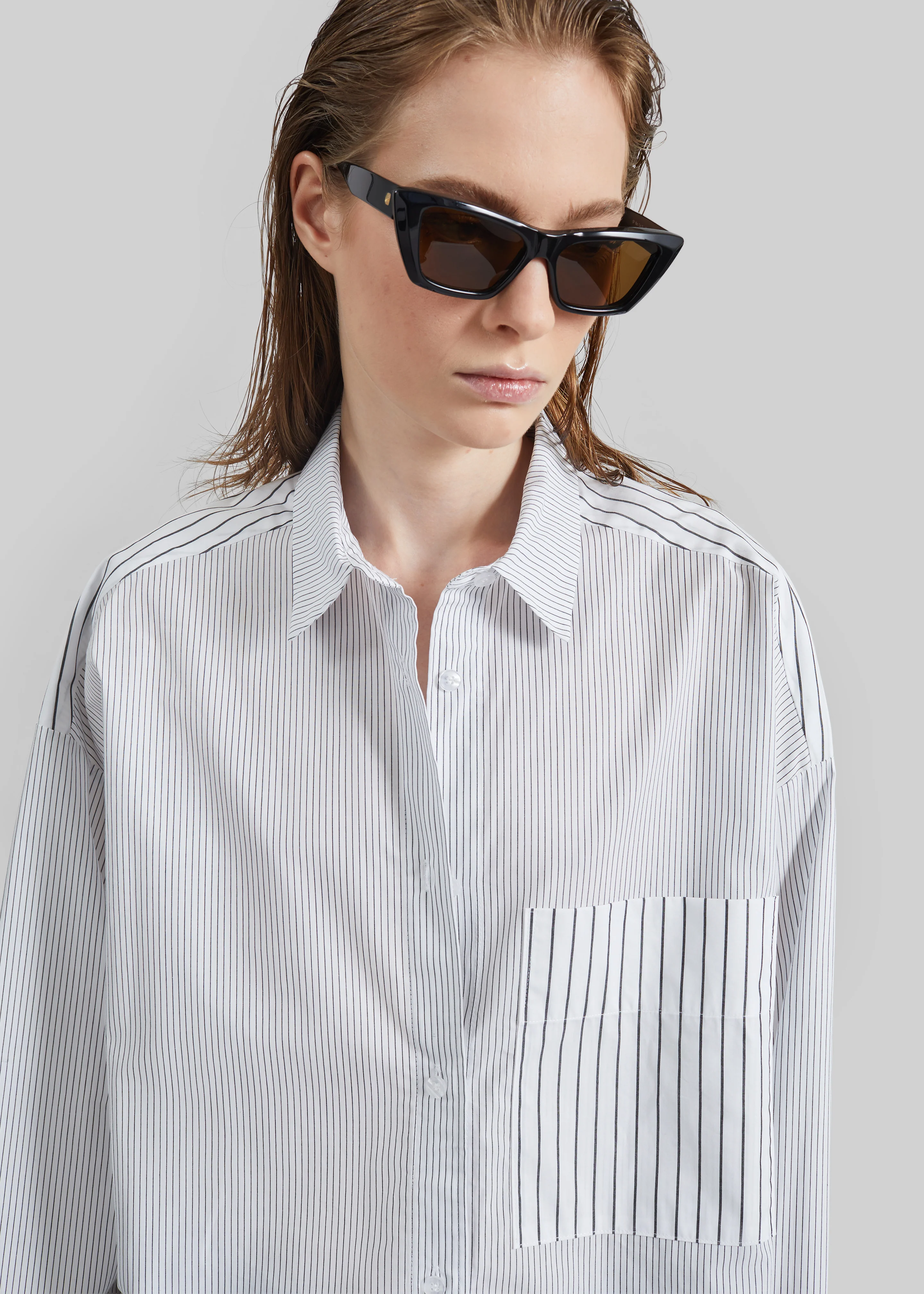 By Malene Birger Derris Shirt - White/Black Mix Stripe - Image 8