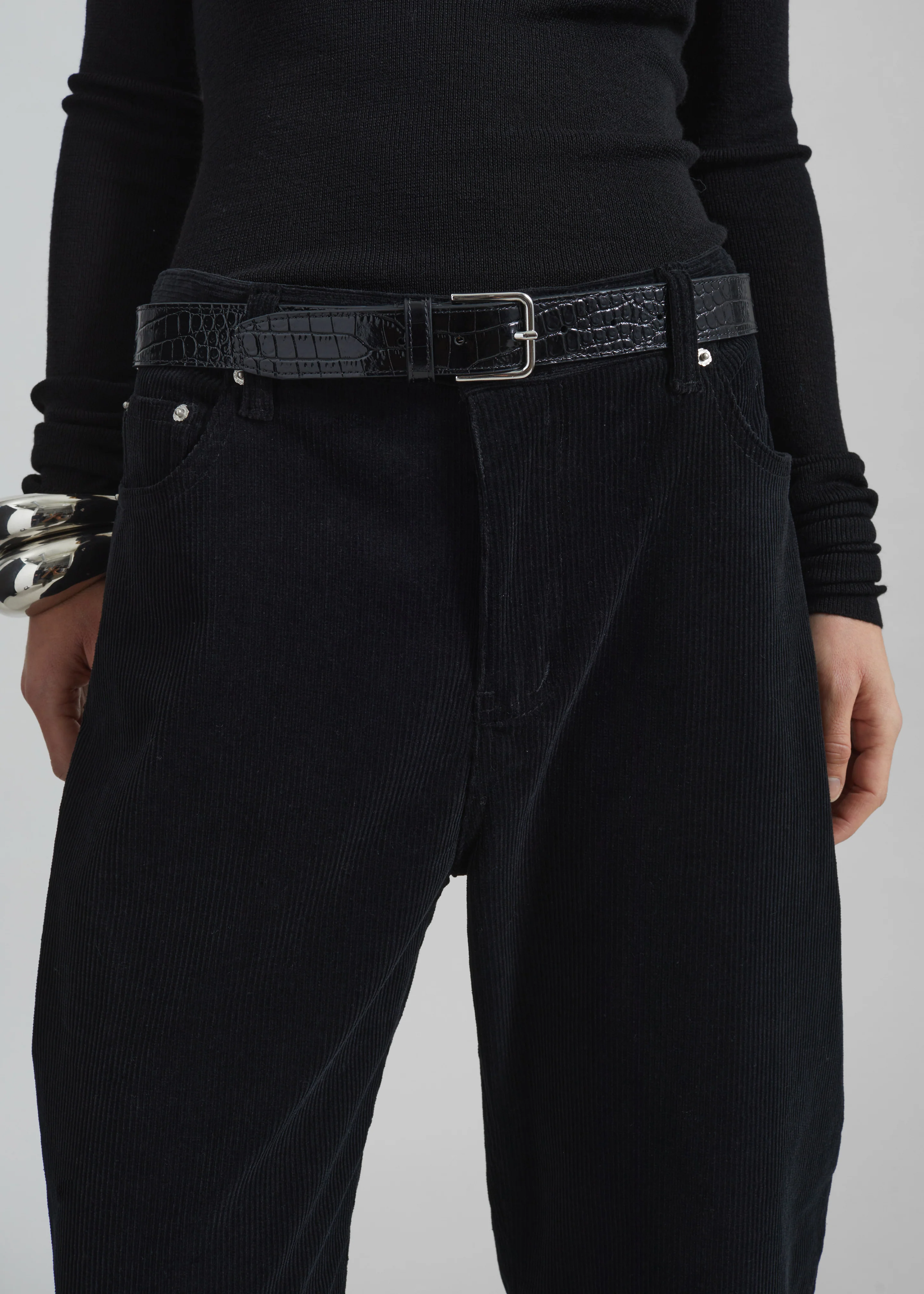 Caistor Corduroy Barrel Leg Pants - Black - Image 3