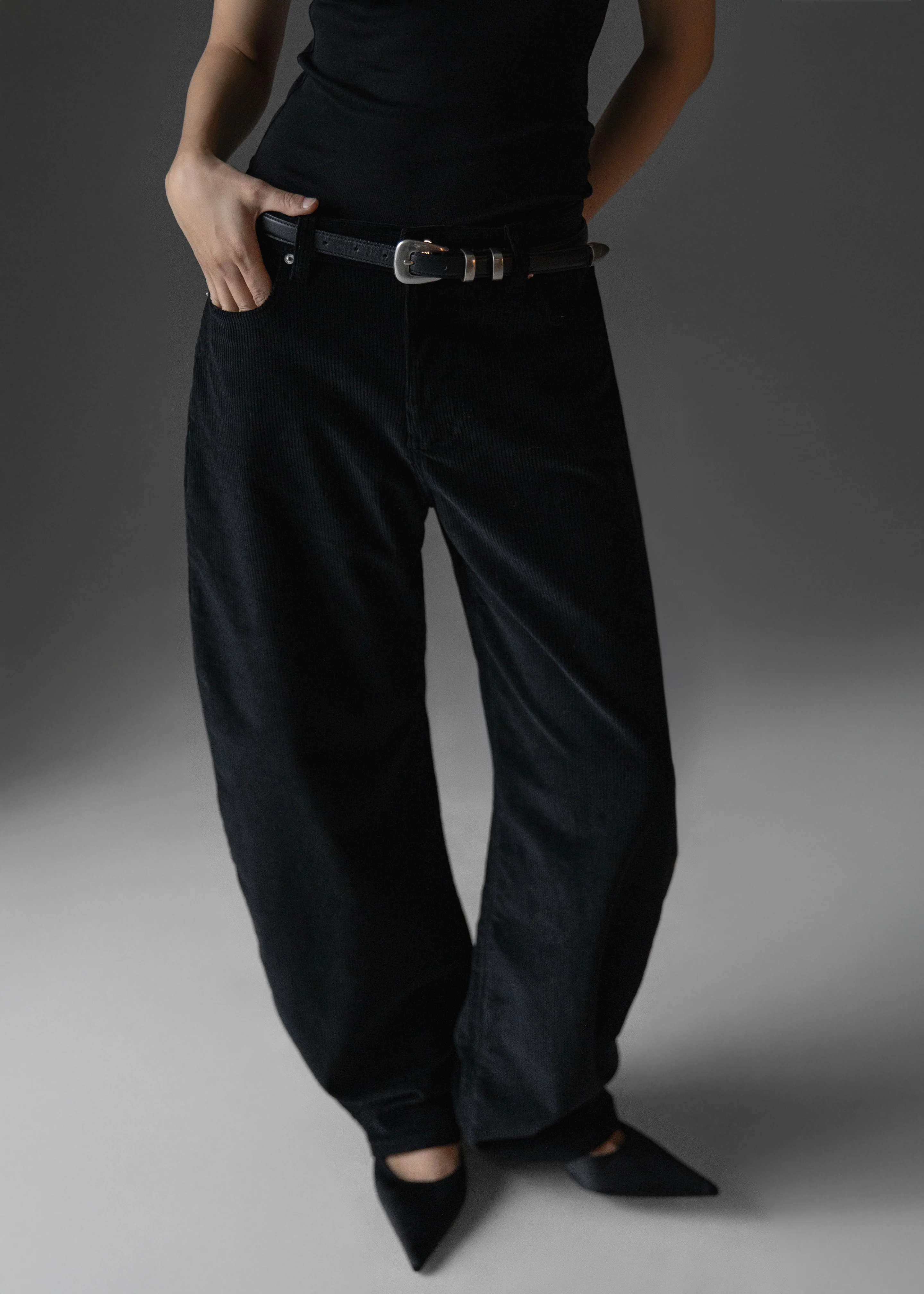 Caistor Corduroy Barrel Leg Pants - Black - Image 5