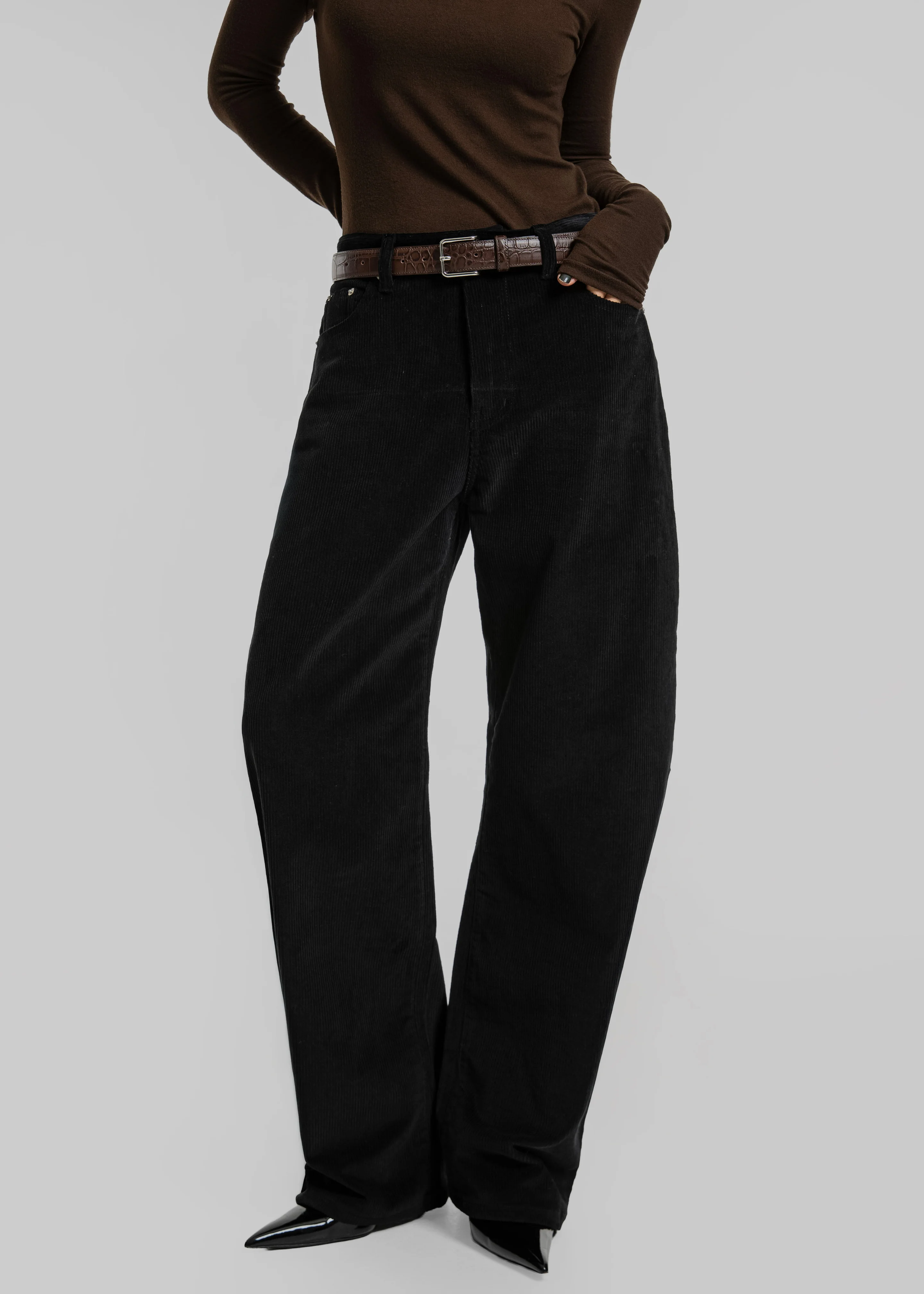 Caistor Corduroy Barrel Leg Pants - Black - Image 7