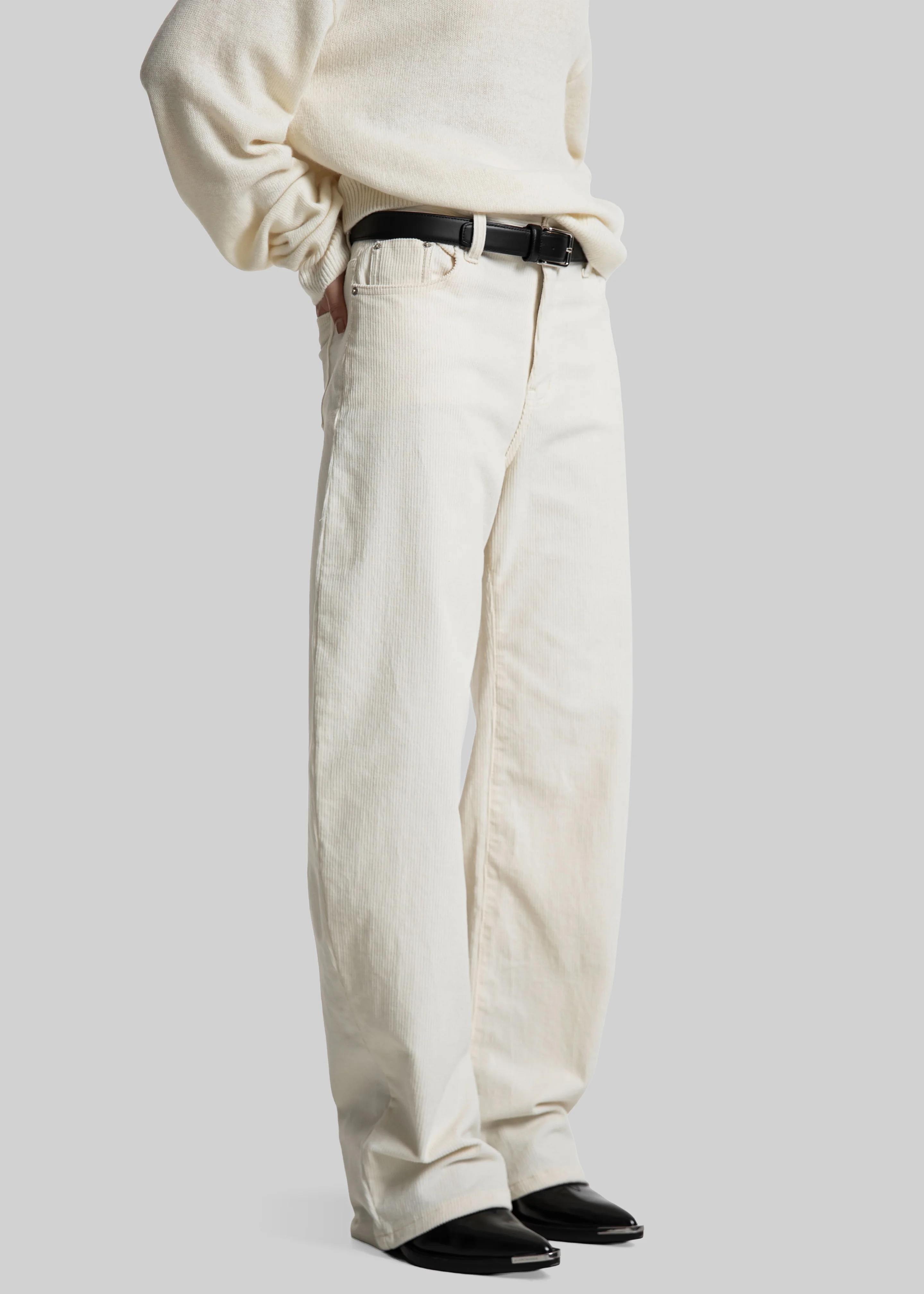 Caistor Corduroy Barrel Leg Pants - Ivory - Image 5