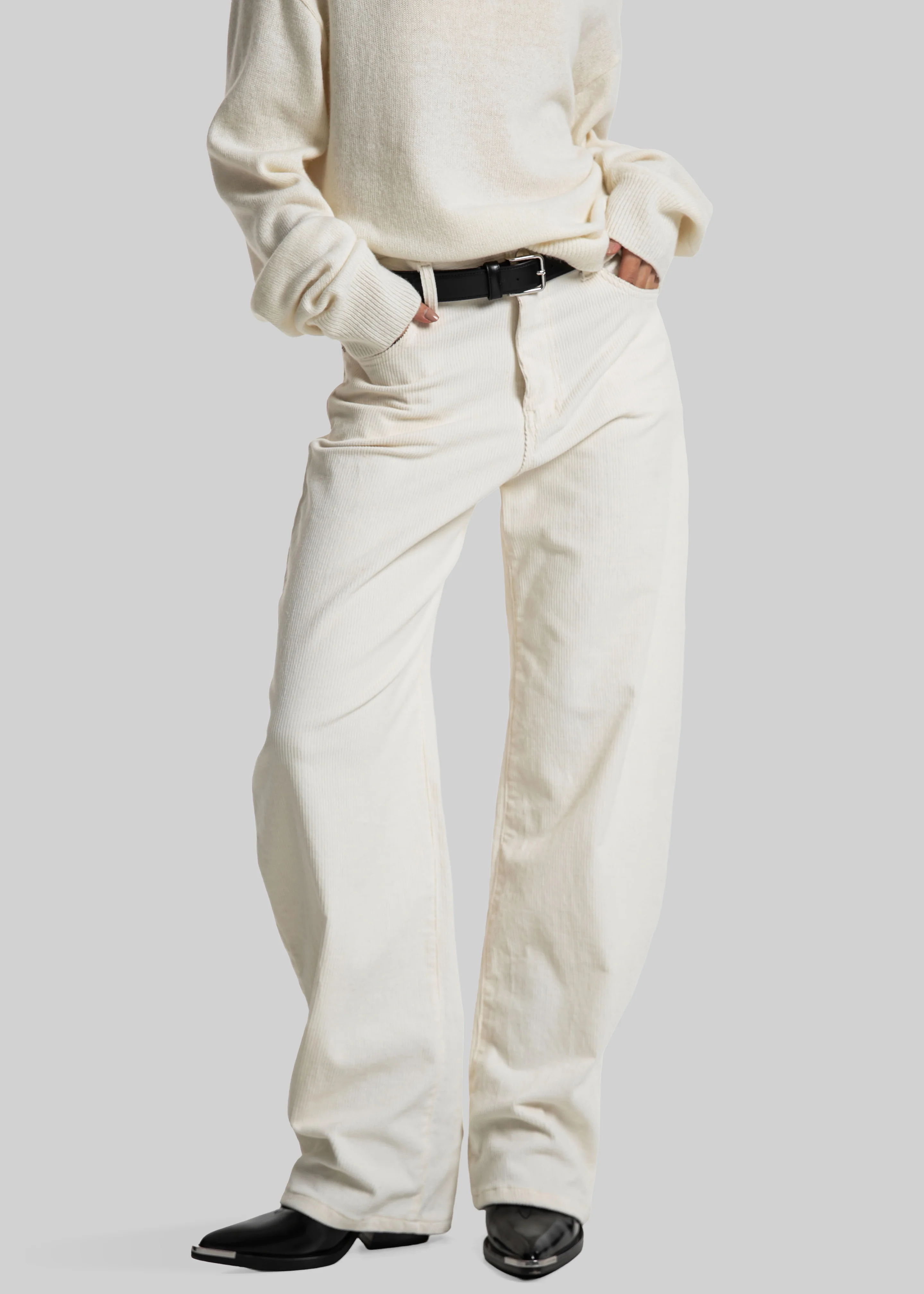 Caistor Corduroy Barrel Leg Pants - Ivory - Image 6