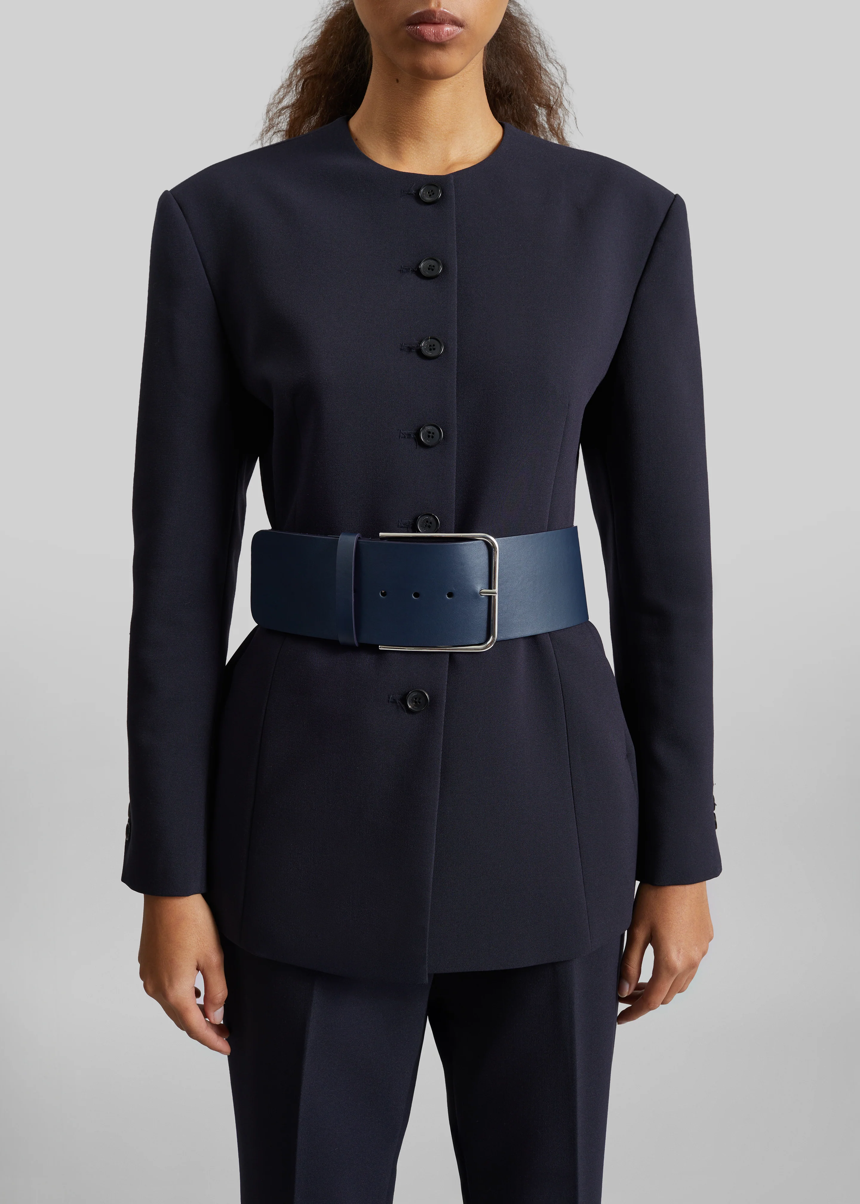Calan Leather Wide Belt - Navy - Image 2
