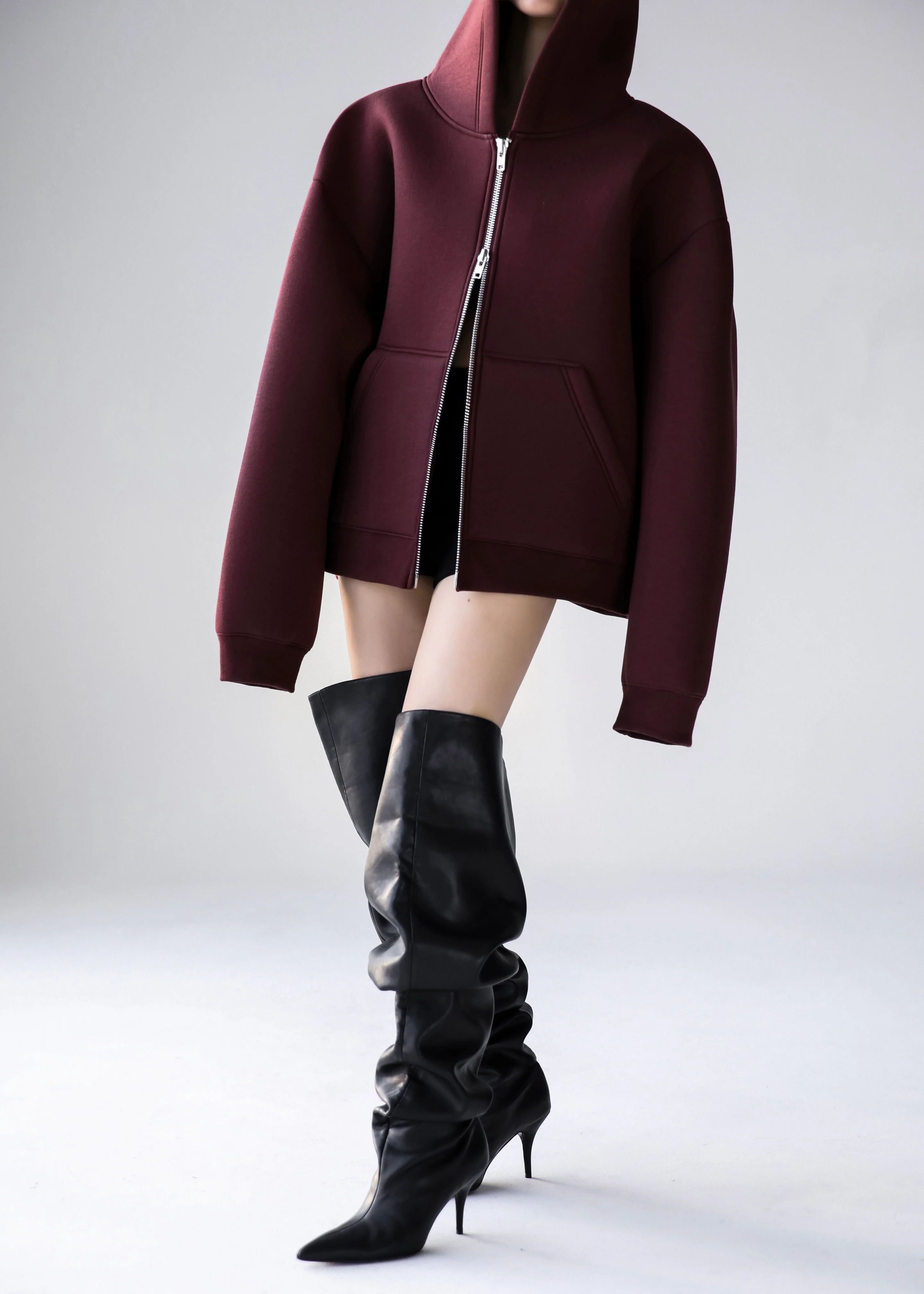 Calder Neoprene Zip-Up Hoodie - Burgundy - Image 12