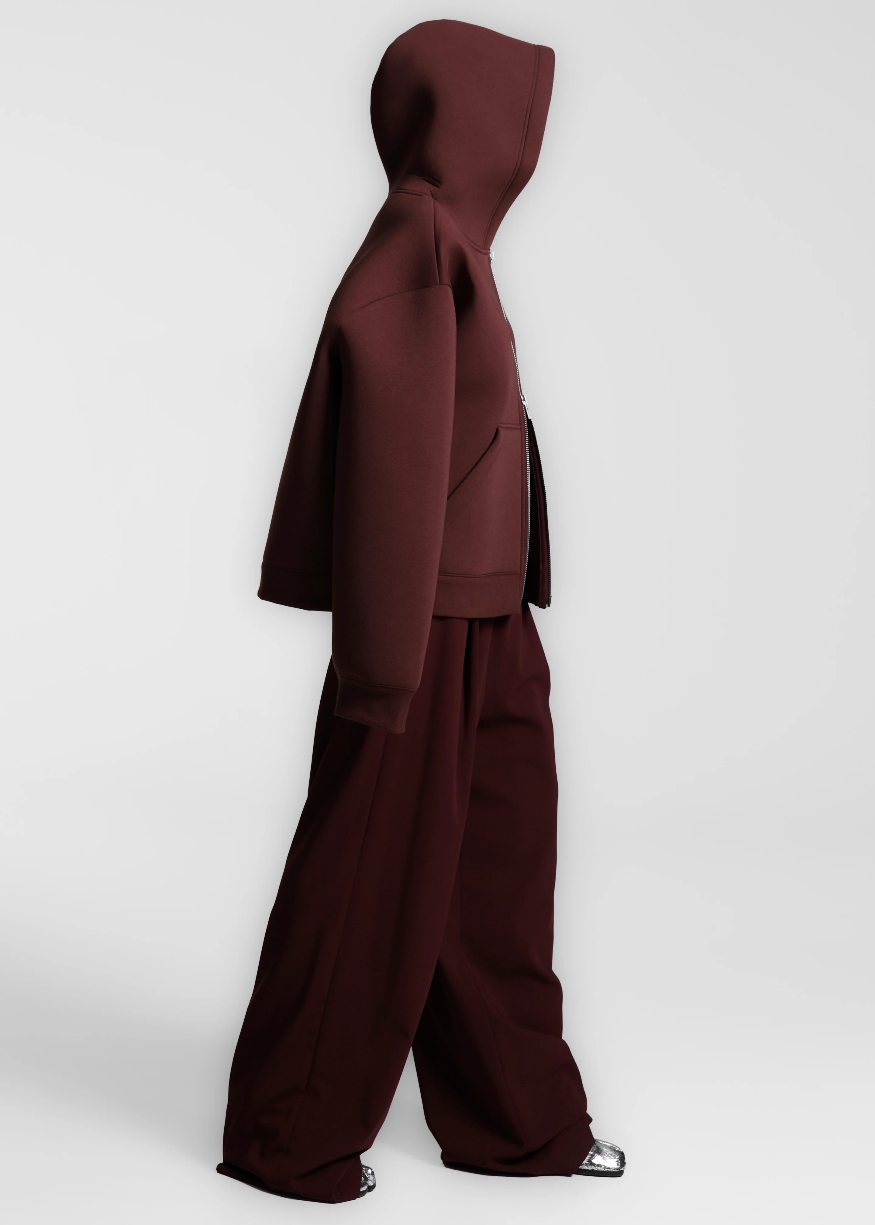 Calder Neoprene Zip-Up Hoodie - Burgundy - Image 13