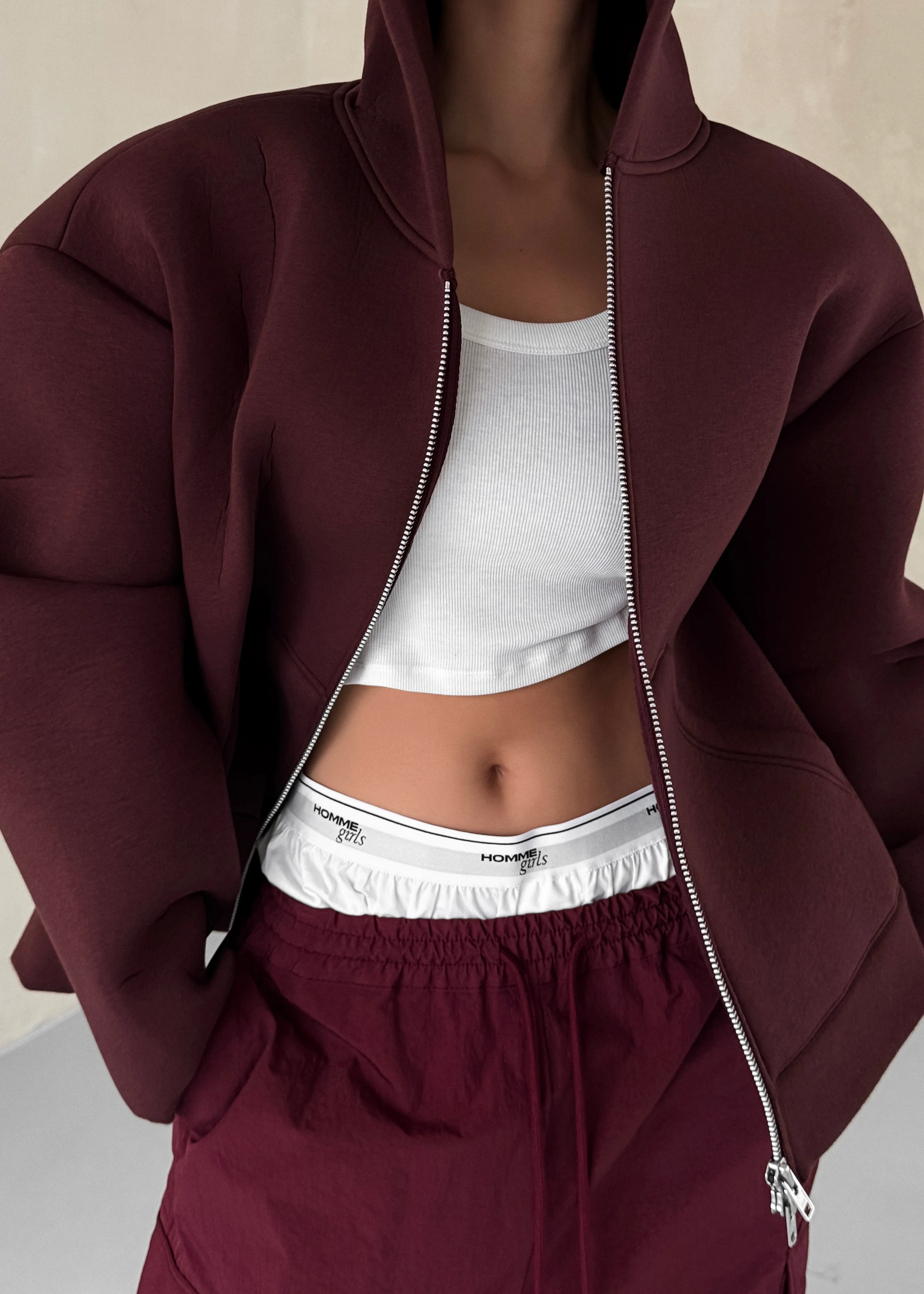 Calder Neoprene Zip-Up Hoodie - Burgundy - Image 3