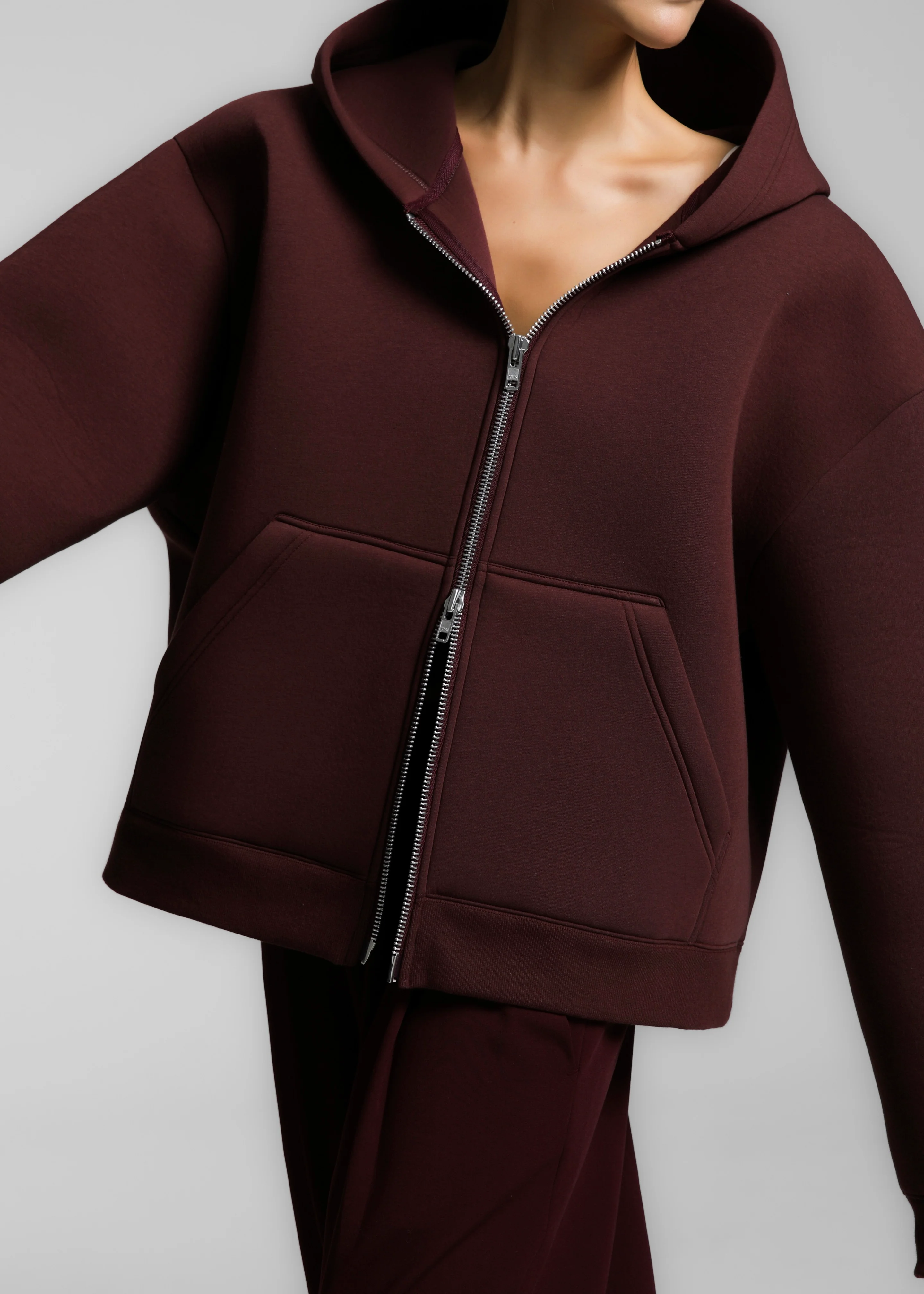 Calder Neoprene Zip-Up Hoodie - Burgundy - Image 5