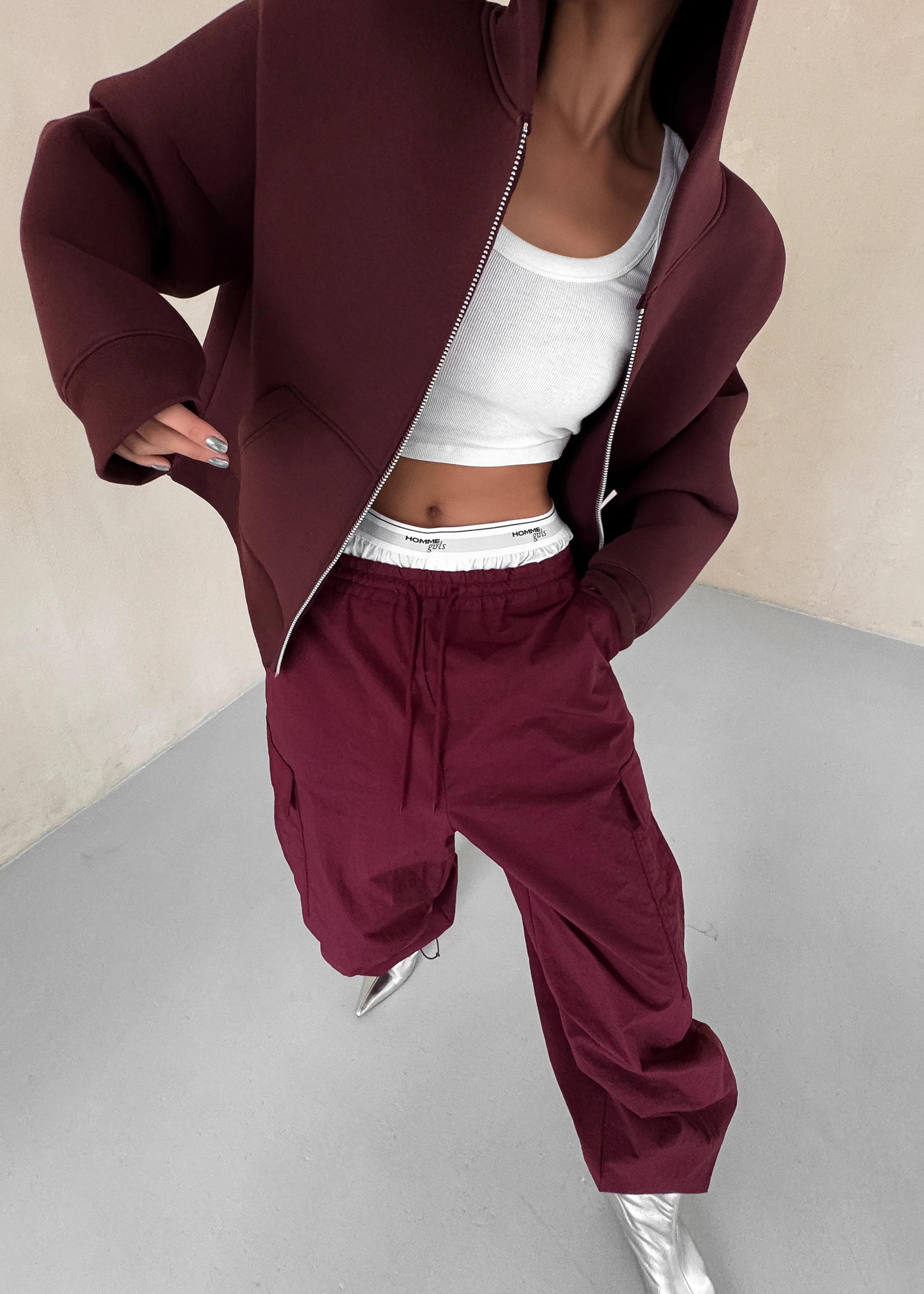 Calder Neoprene Zip-Up Hoodie - Burgundy - Image 7