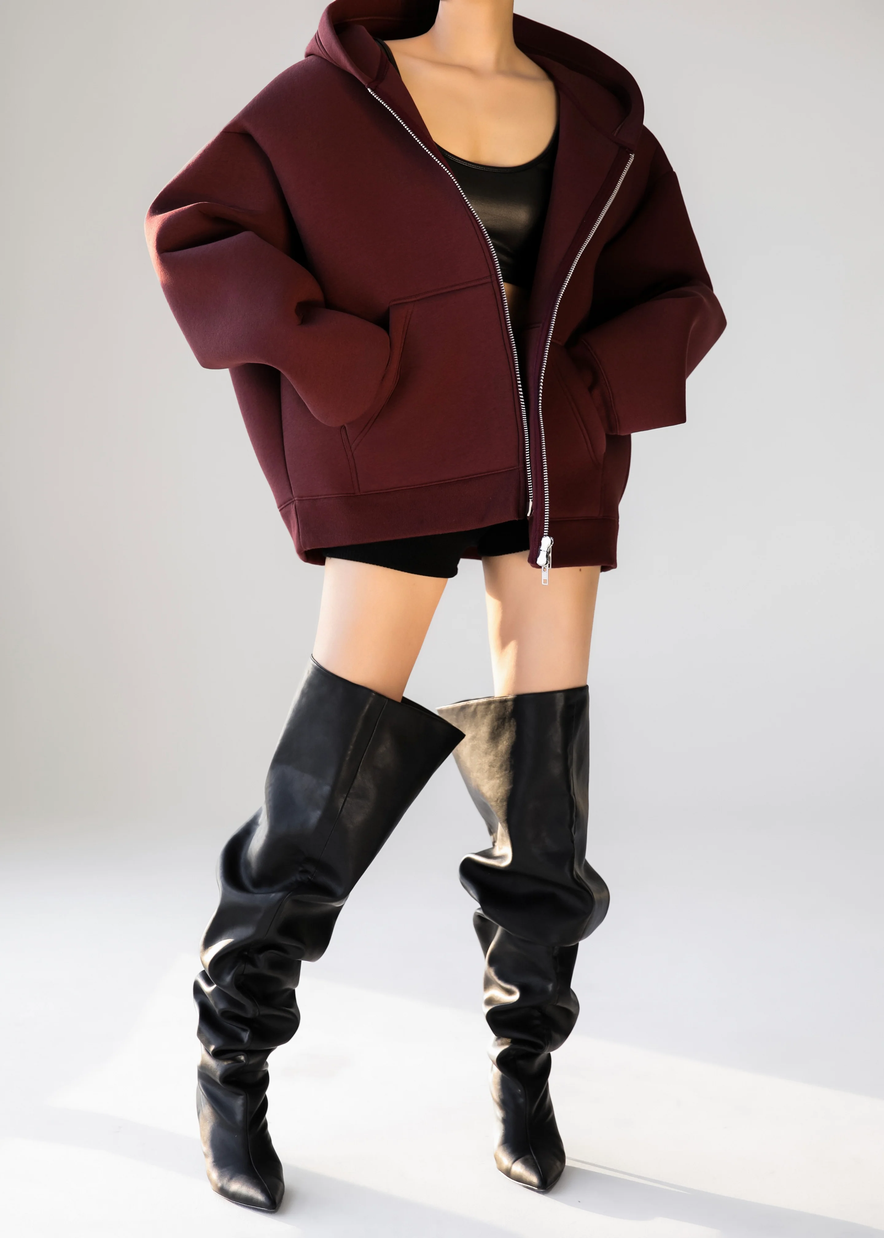 Calder Neoprene Zip-Up Hoodie - Burgundy - Image 8