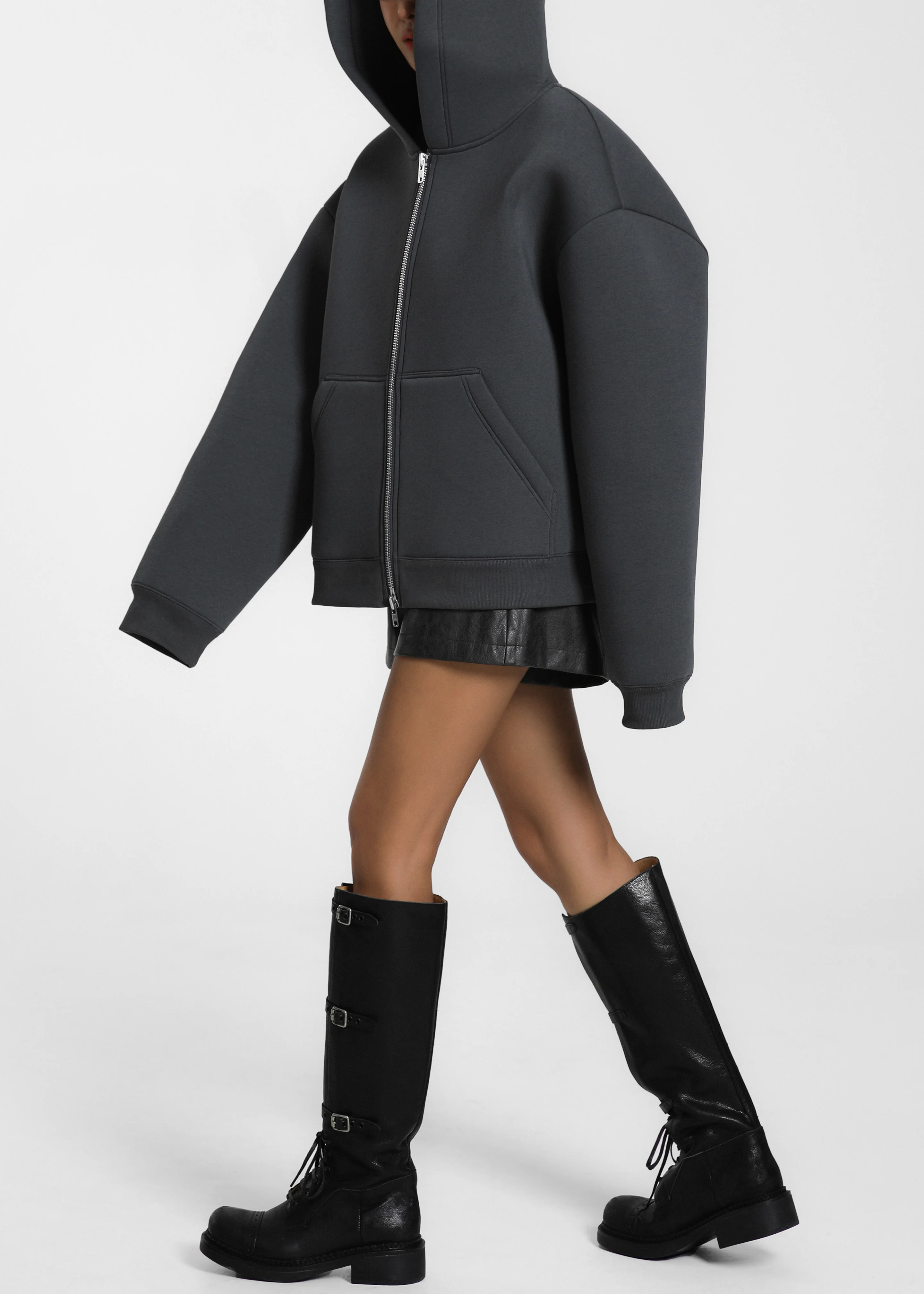Calder Neoprene Zip-Up Hoodie - Grey - Image 2
