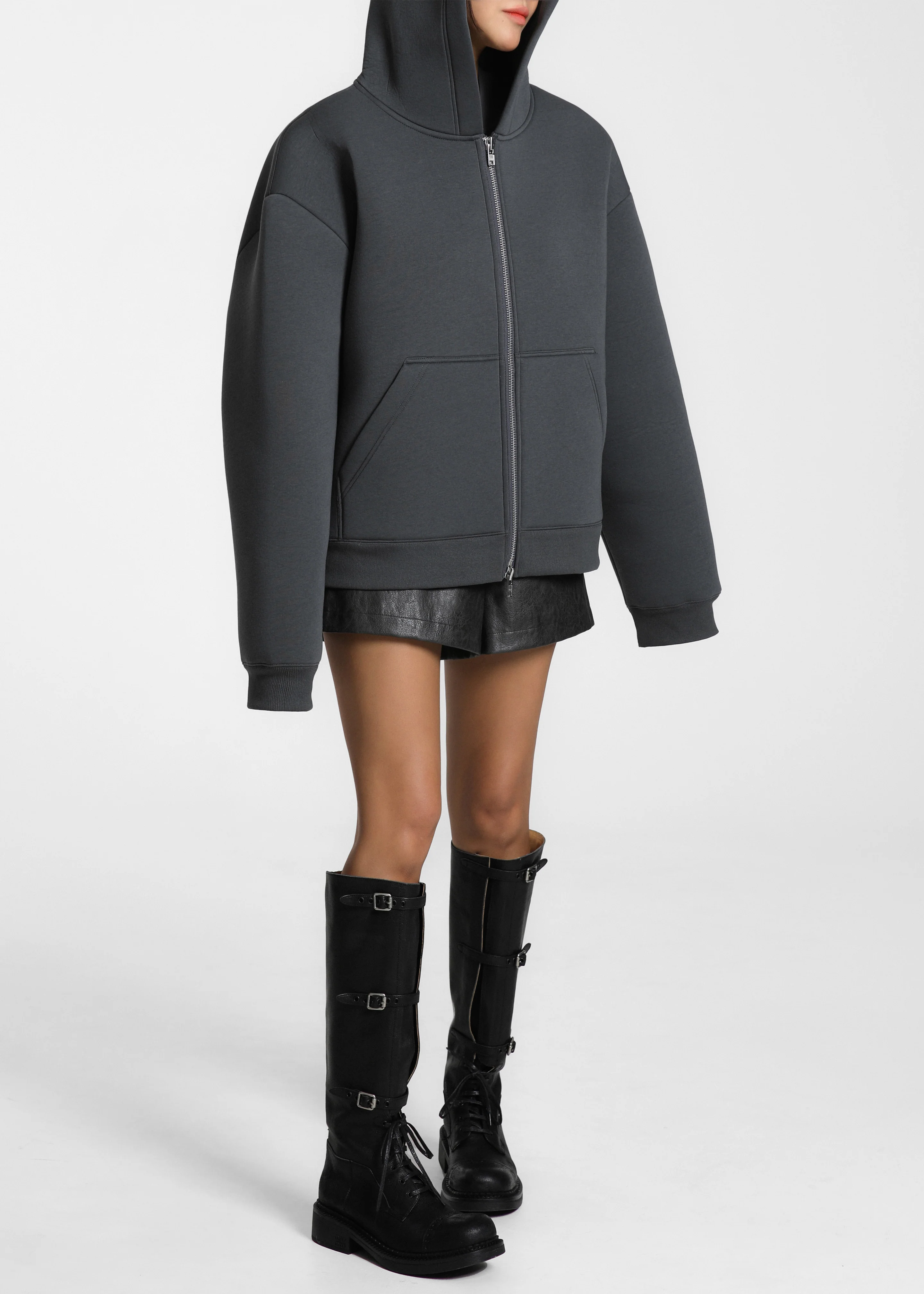 Calder Neoprene Zip-Up Hoodie - Grey - Image 7