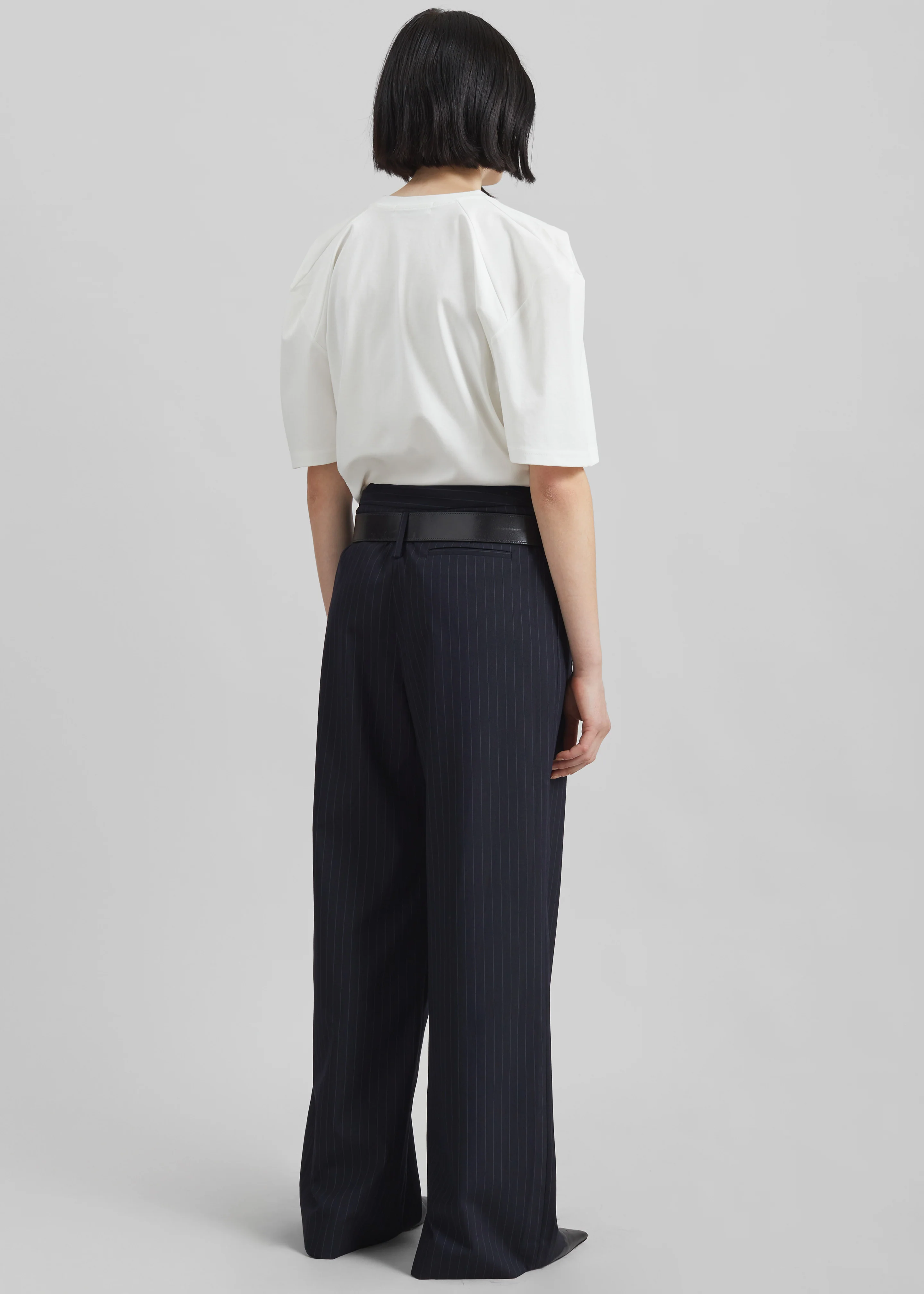 Camlez Low Belt Loop Trousers - Navy Pinstripe - Image 11