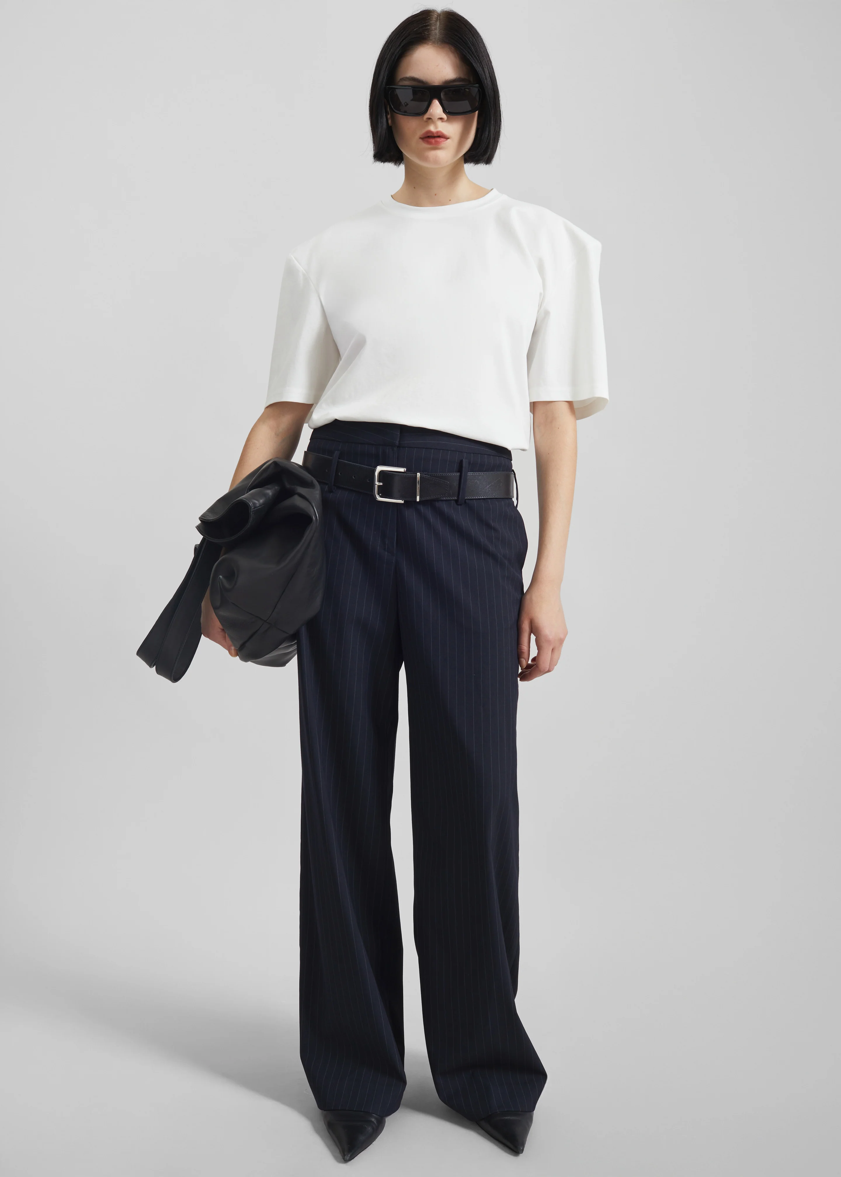 Camlez Low Belt Loop Trousers - Navy Pinstripe - Image 4