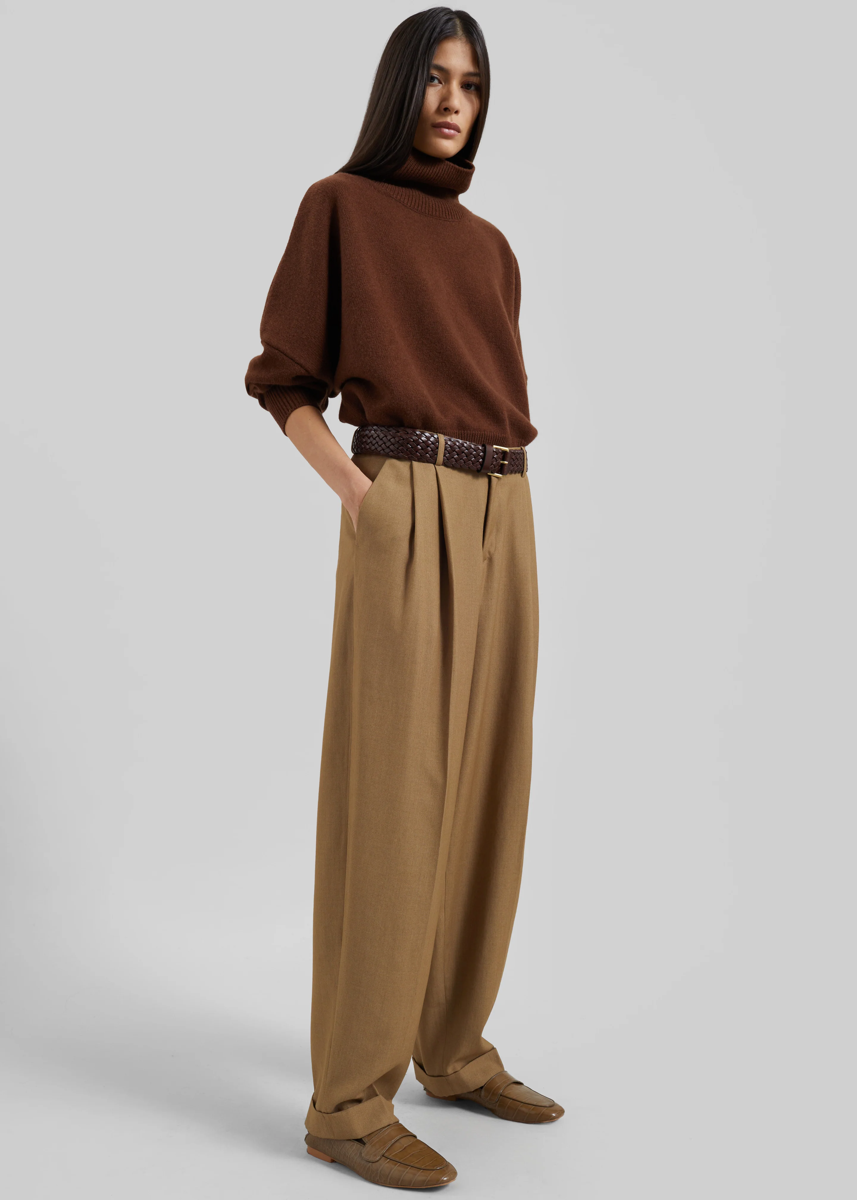 Canberra Pleated Trousers - Camel - Image 2