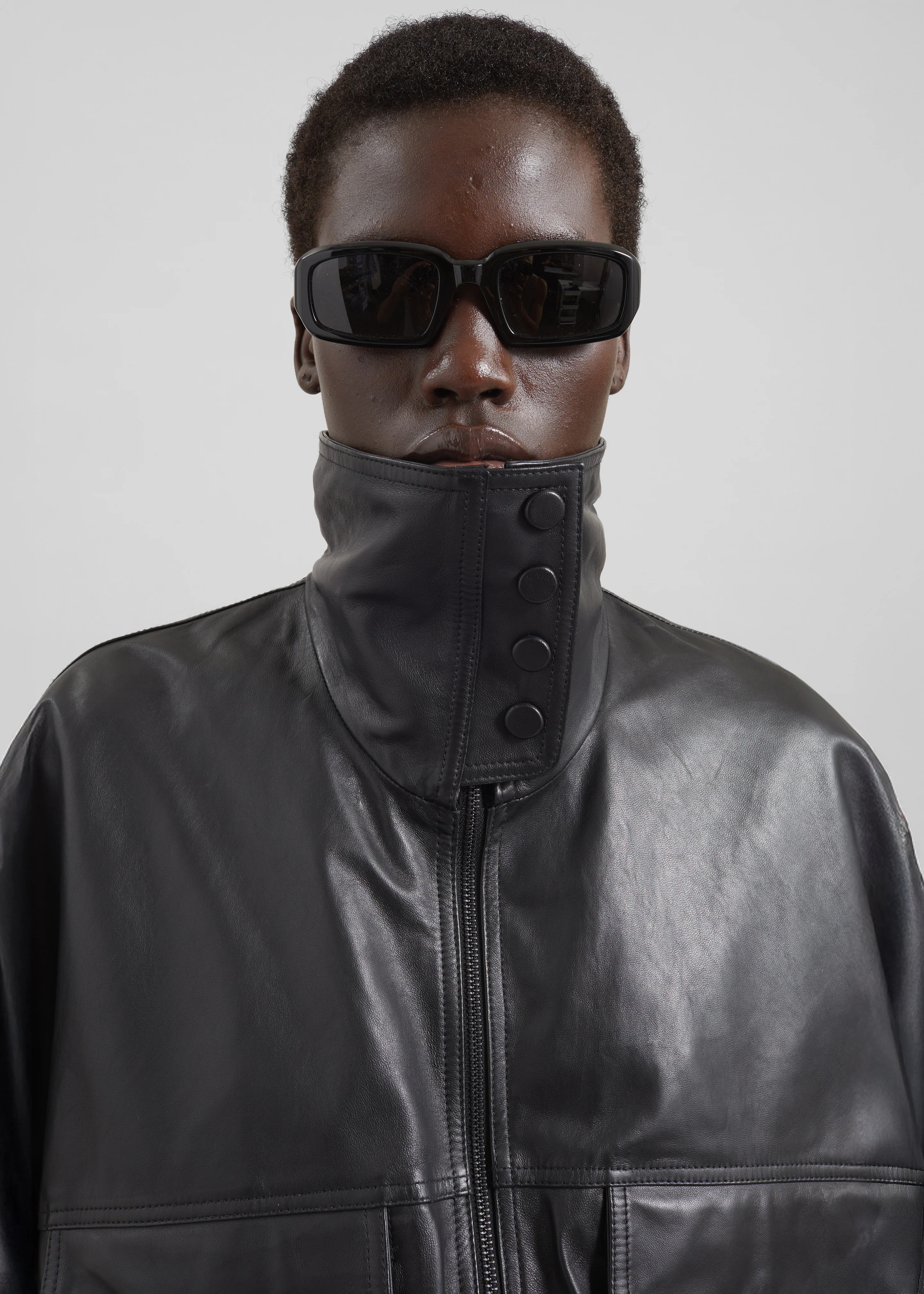 Carnaby Funnel Neck Leather Jacket - Black - Image 4
