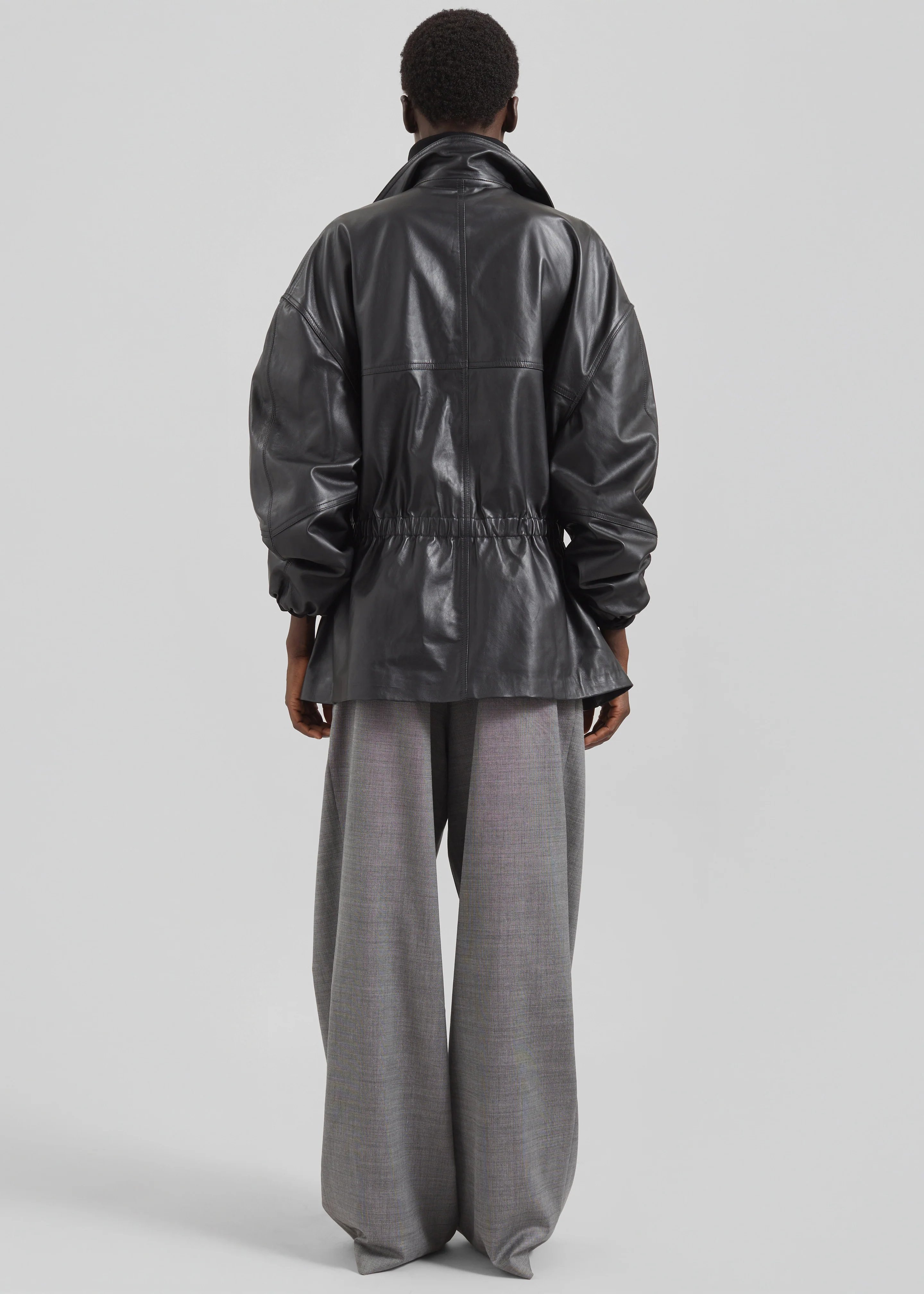 Carnaby Funnel Neck Leather Jacket - Black - Image 5