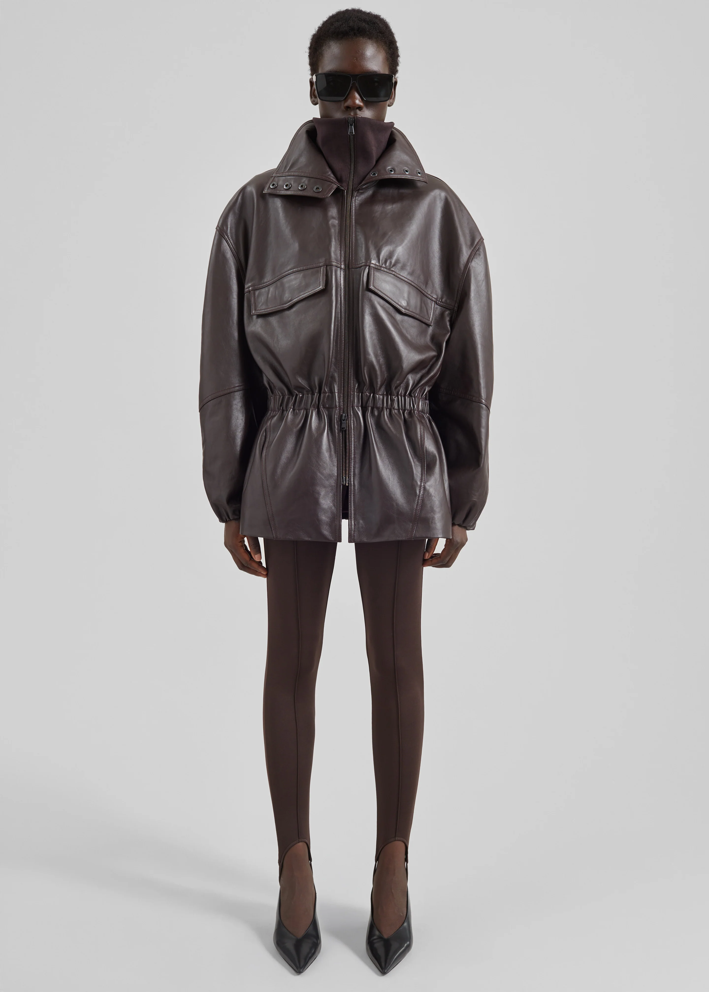 Carnaby Funnel Neck Leather Jacket - Dark Plum - Image 4