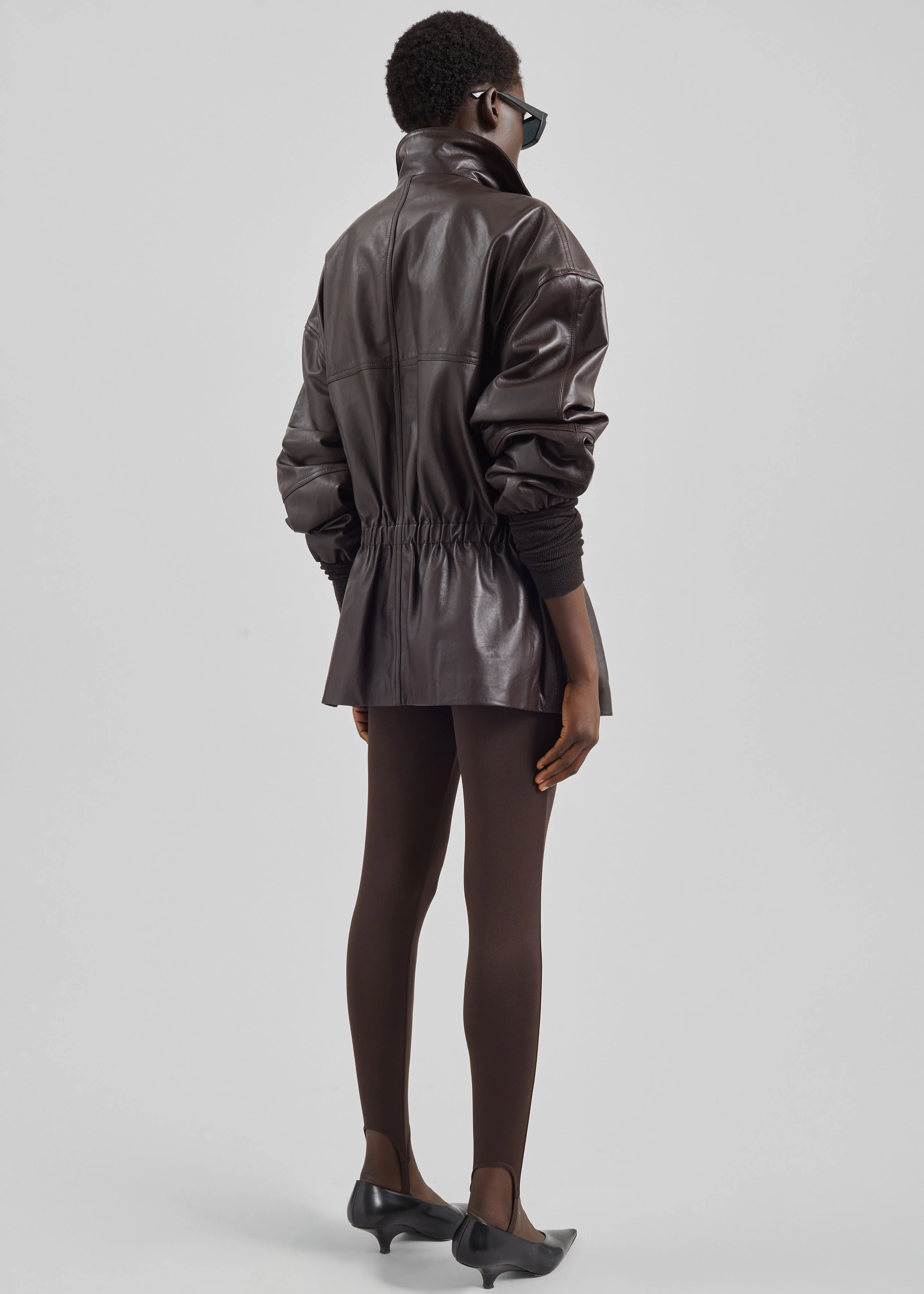 Carnaby Funnel Neck Leather Jacket - Dark Plum - Image 6