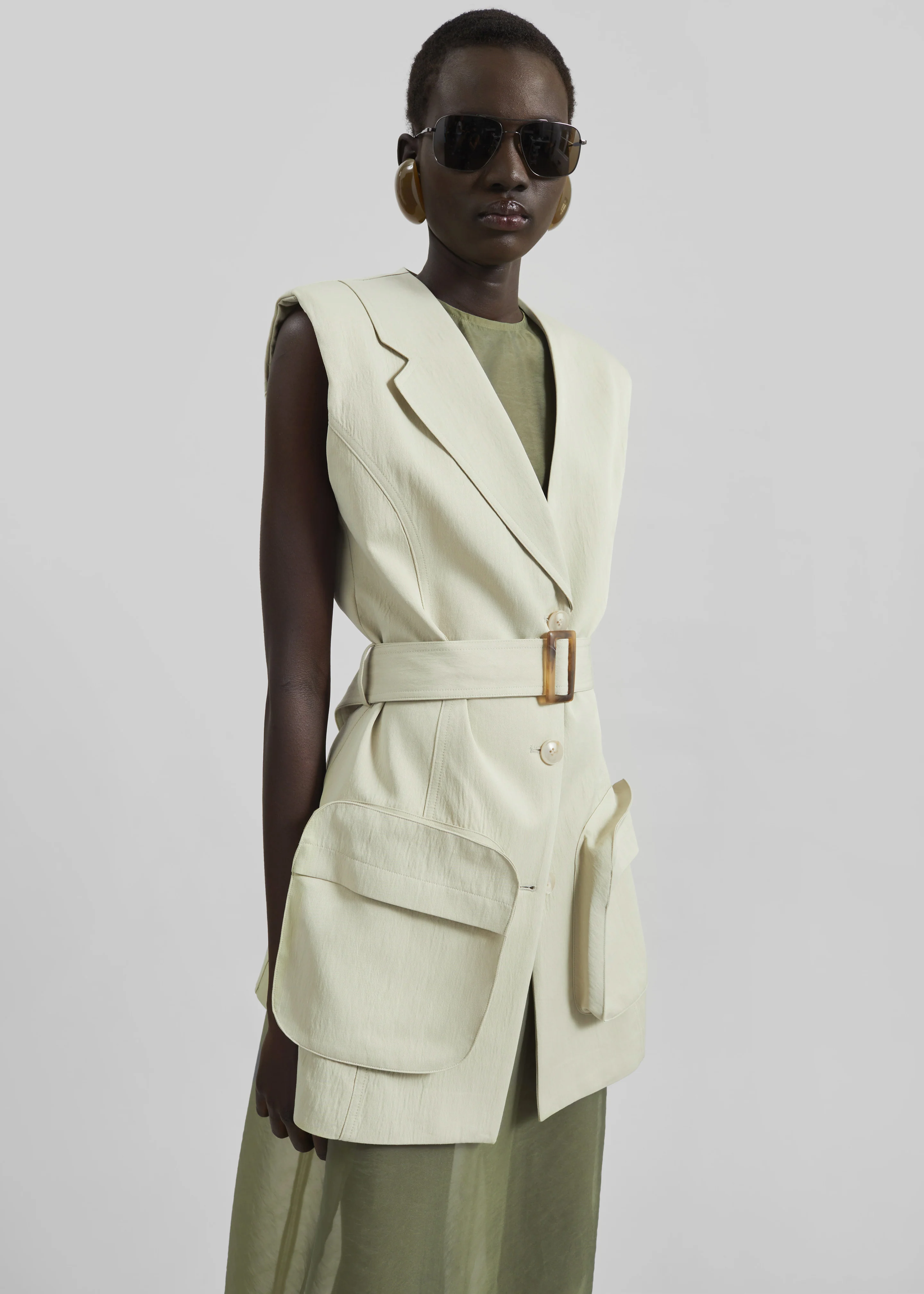 Carral Belted Vest - Pale Green - Image 7