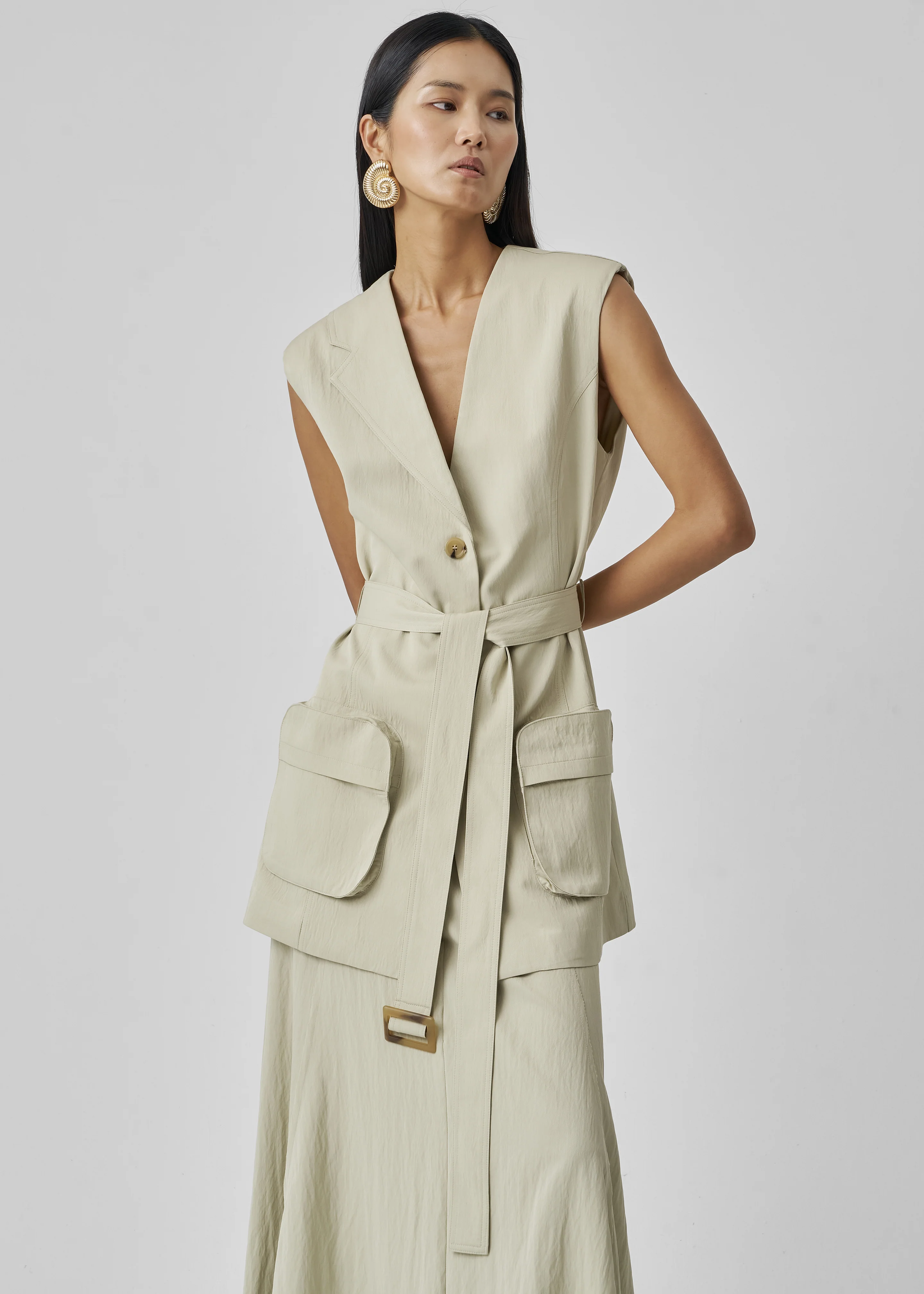 Carral Belted Vest - Pale Green - Image 9