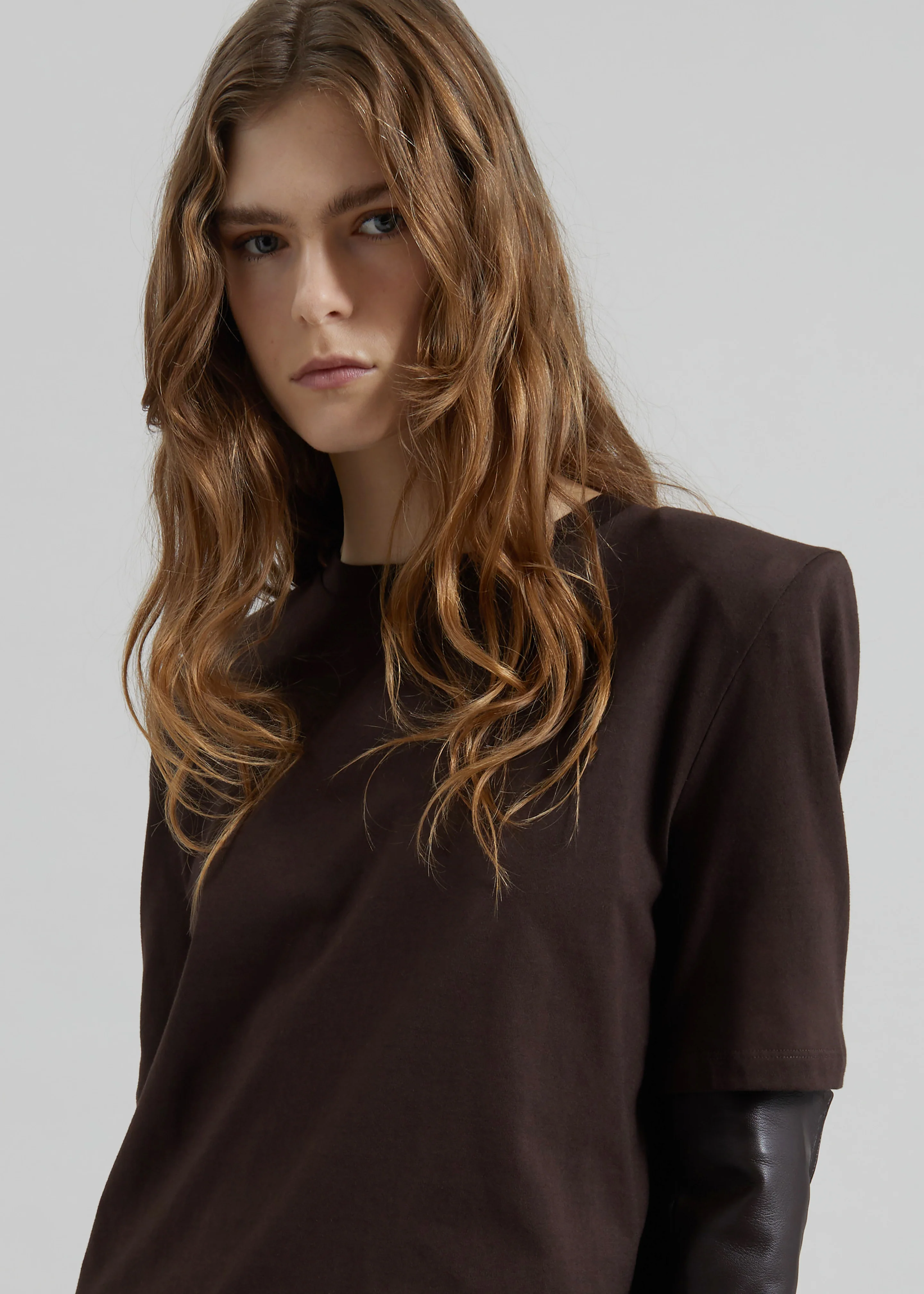 Carrington Padded Shoulder Tee - Brown - Image 2