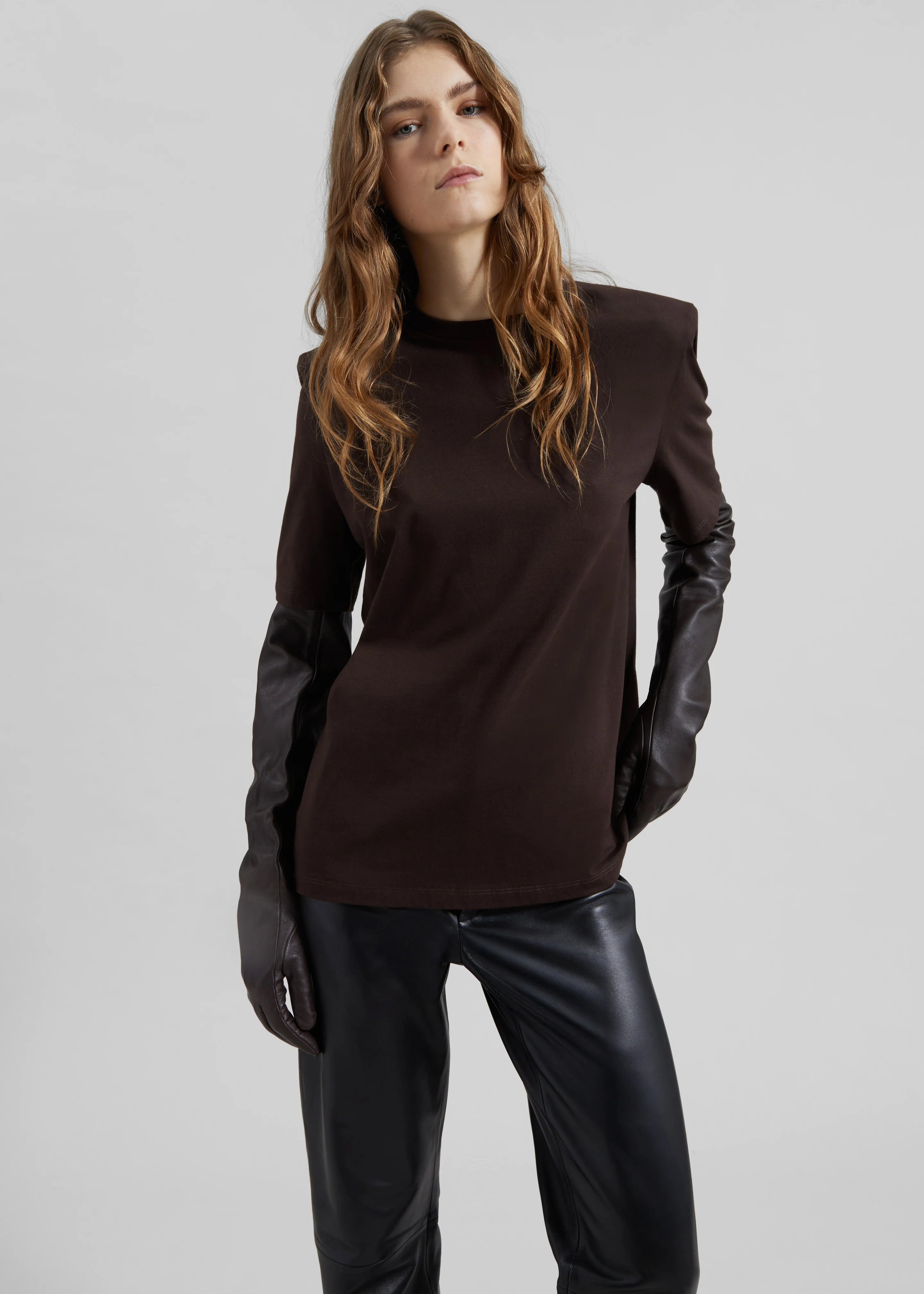 Carrington Padded Shoulder Tee - Brown - Image 4