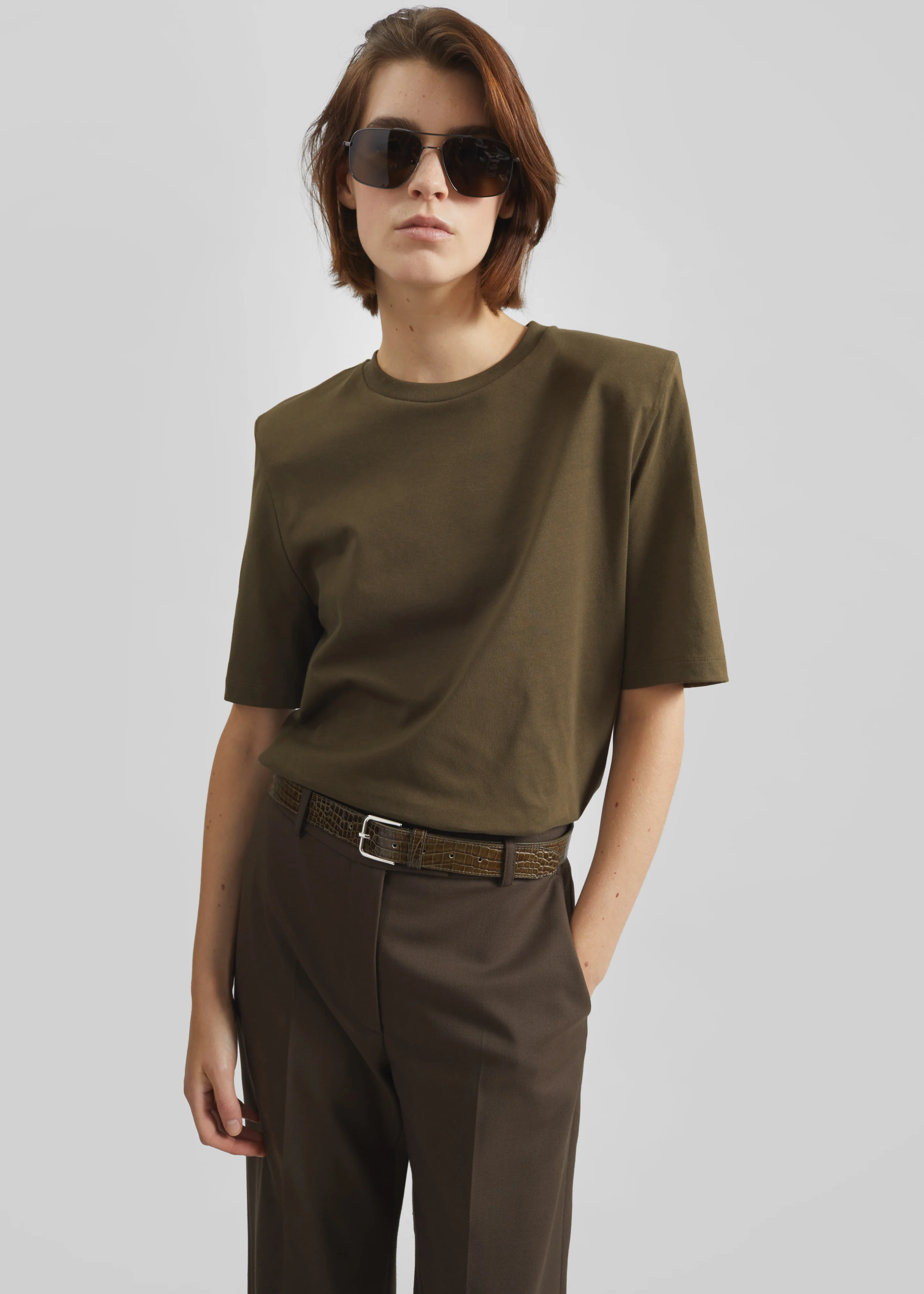 Carrington Padded Shoulder Tee - Olive - Image 3