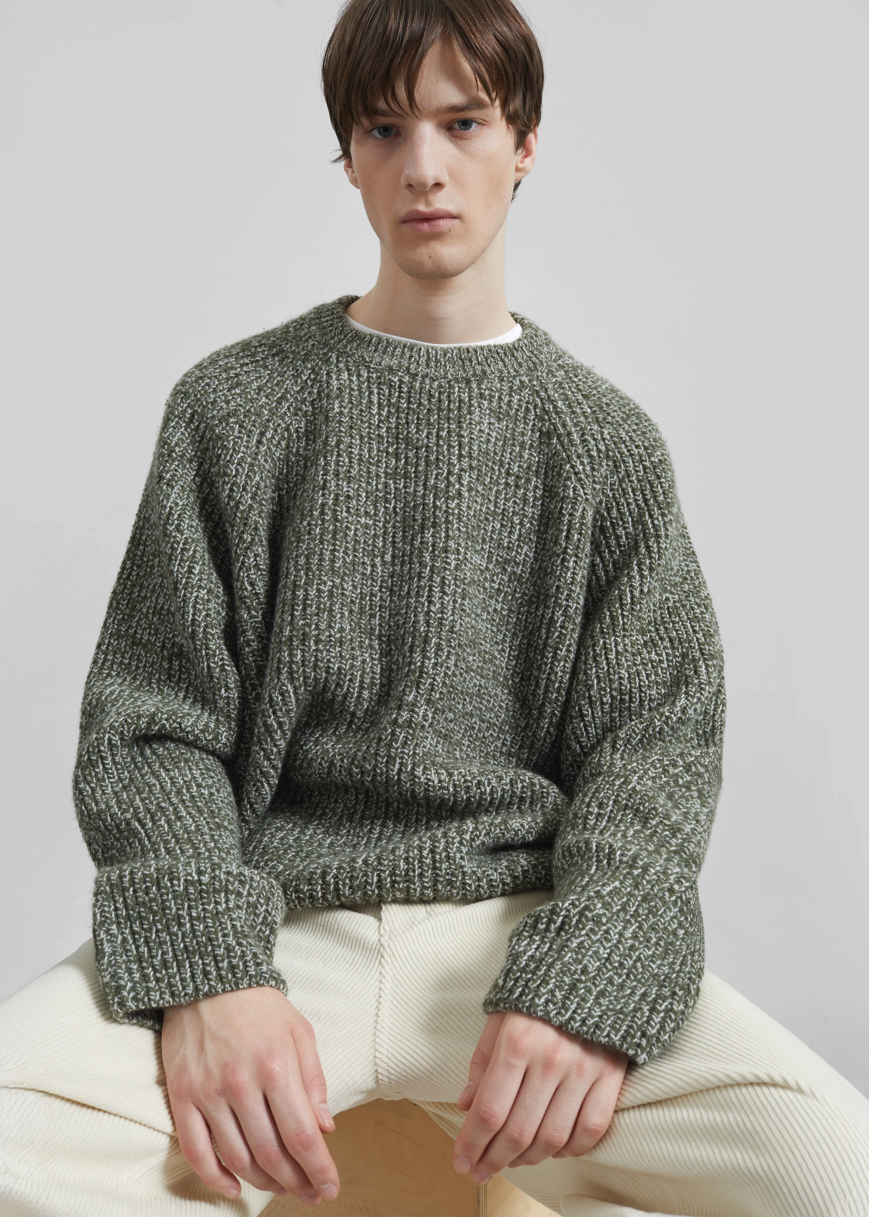 Carter Crew Neck Sweater - Olive/White - Image 7