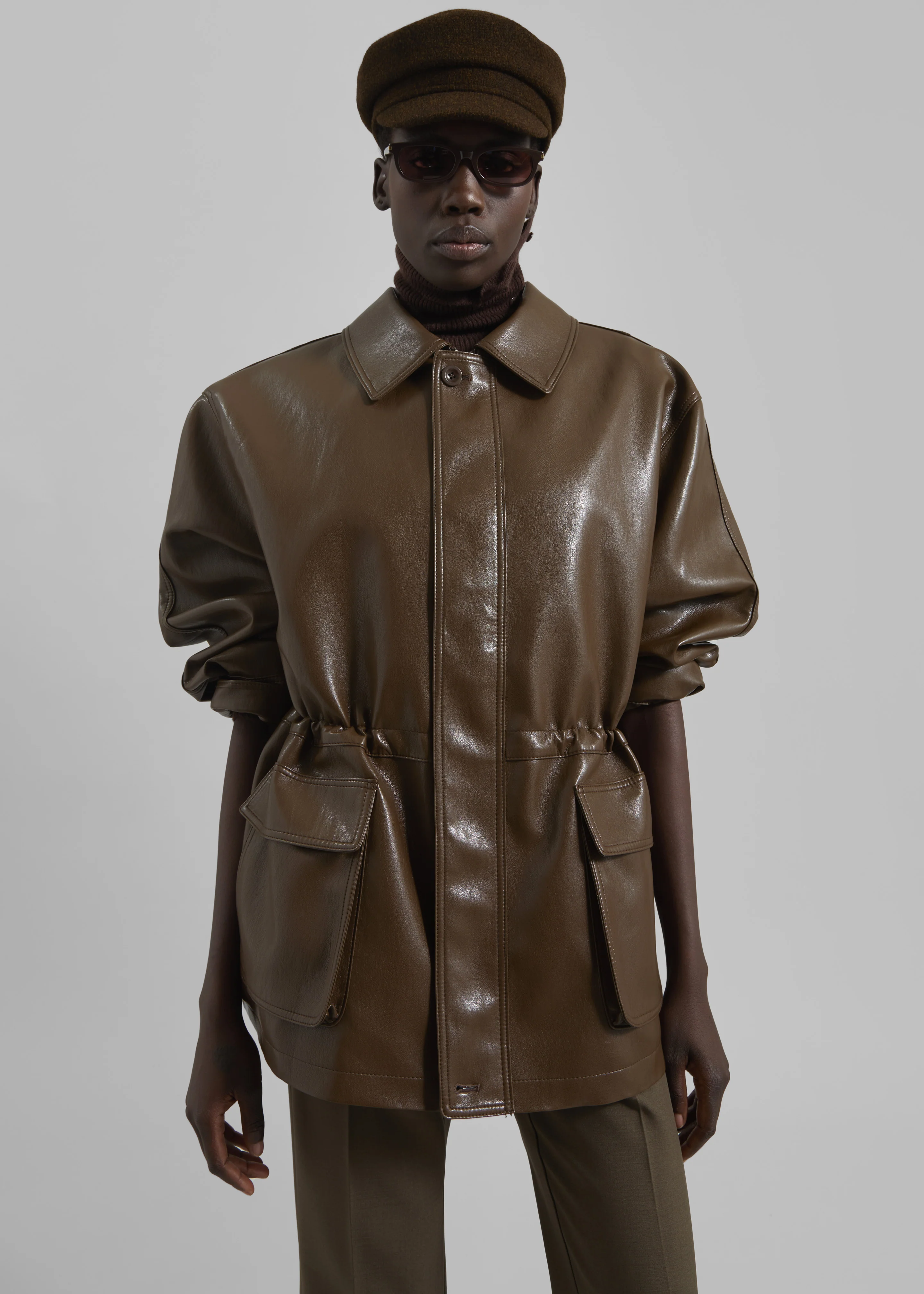 Cassel Faux Leather Jacket - Brown - Image 9