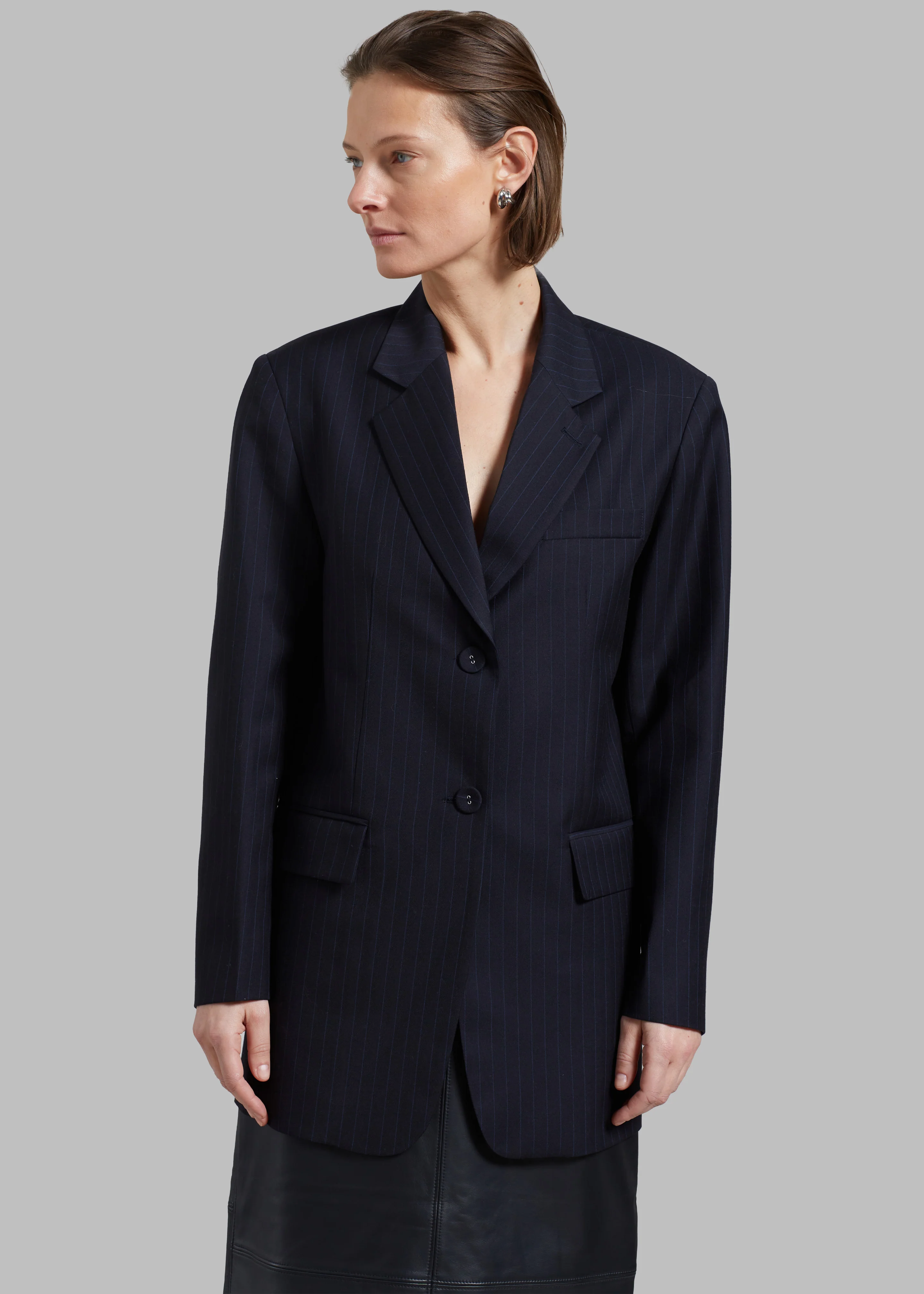 Cedric Open Back Blazer - Navy Stripe - Image 3