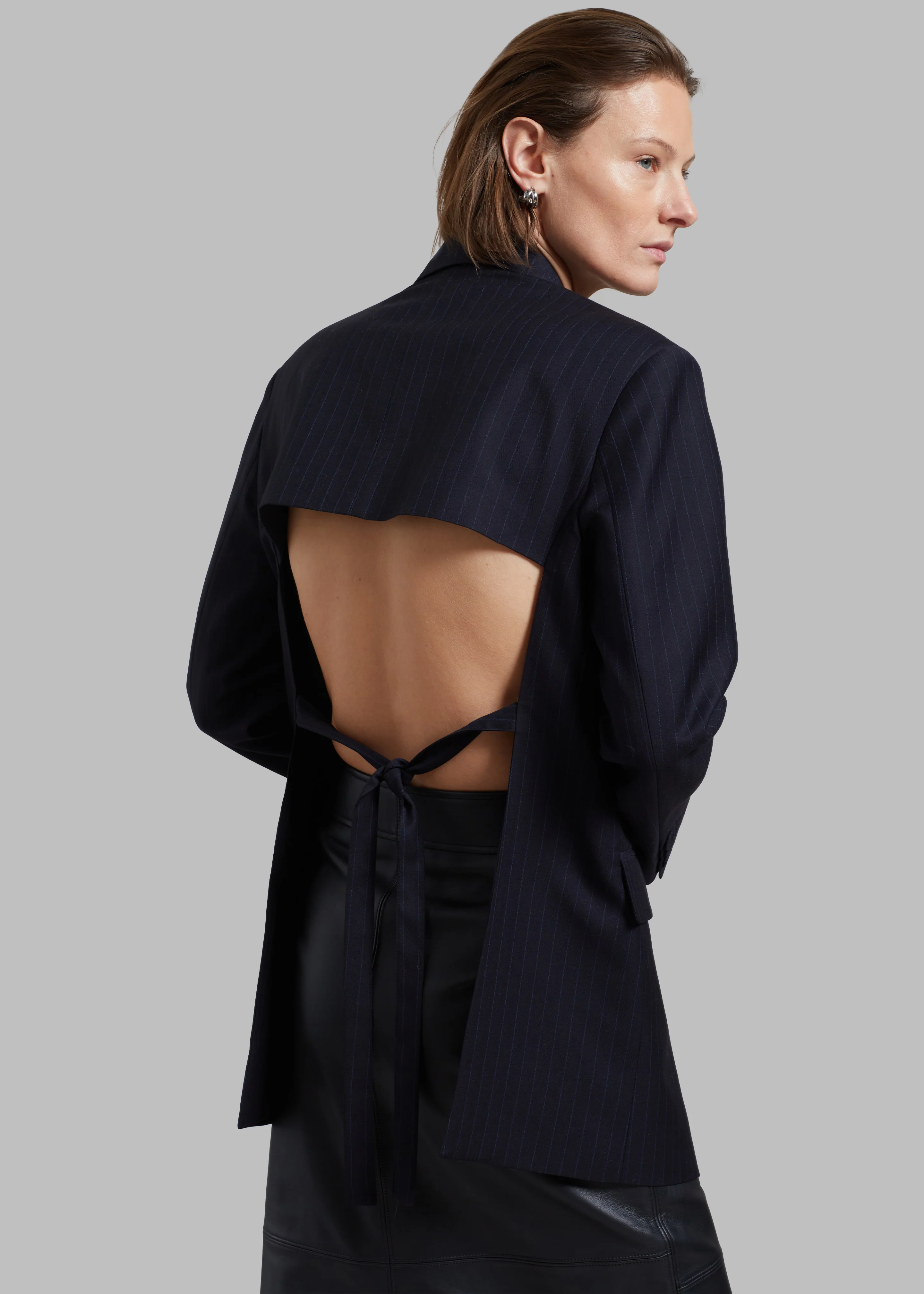 Cedric Open Back Blazer - Navy Stripe - Image 4