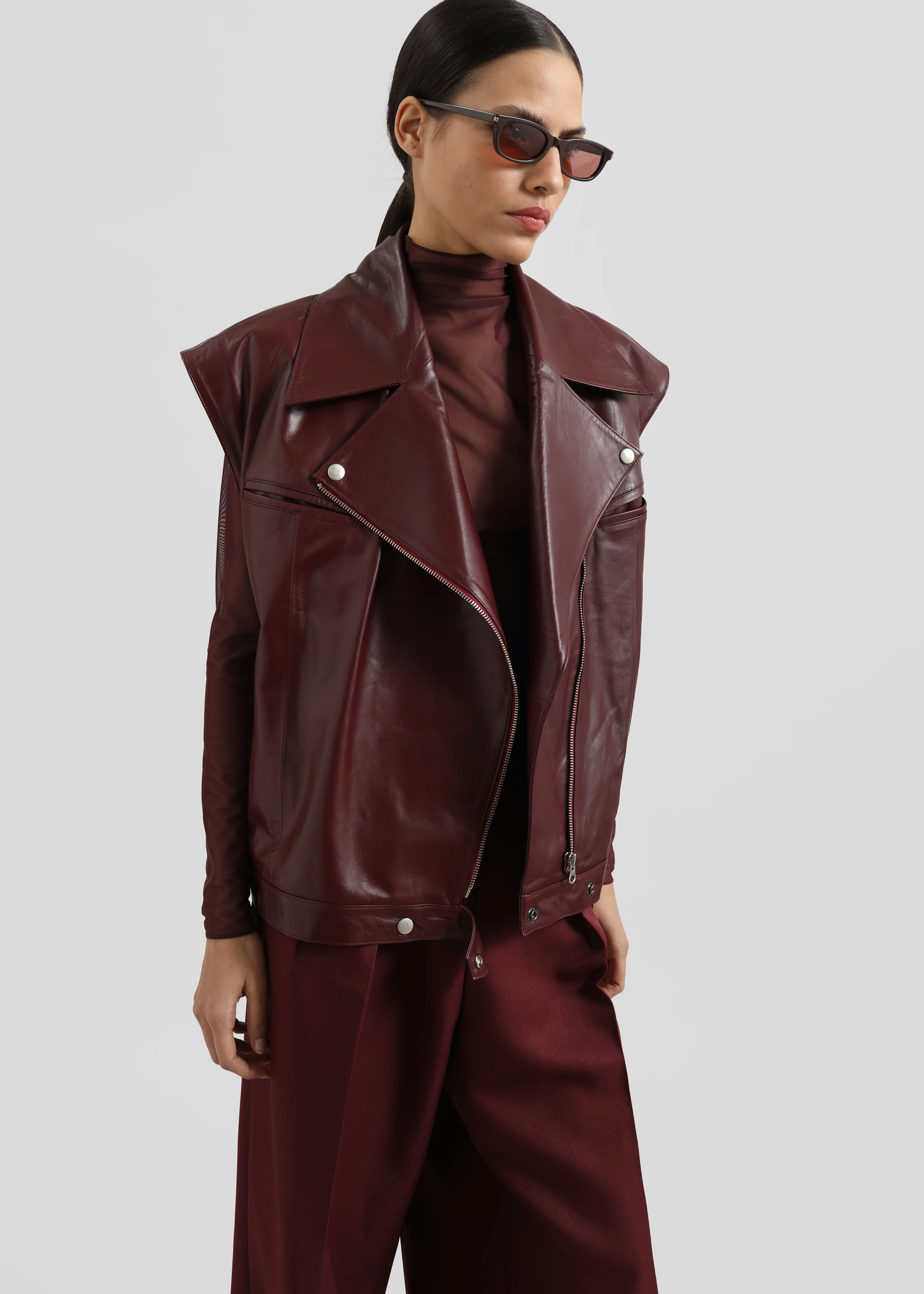 Cetina Leather Vest - Burgundy - Image 4