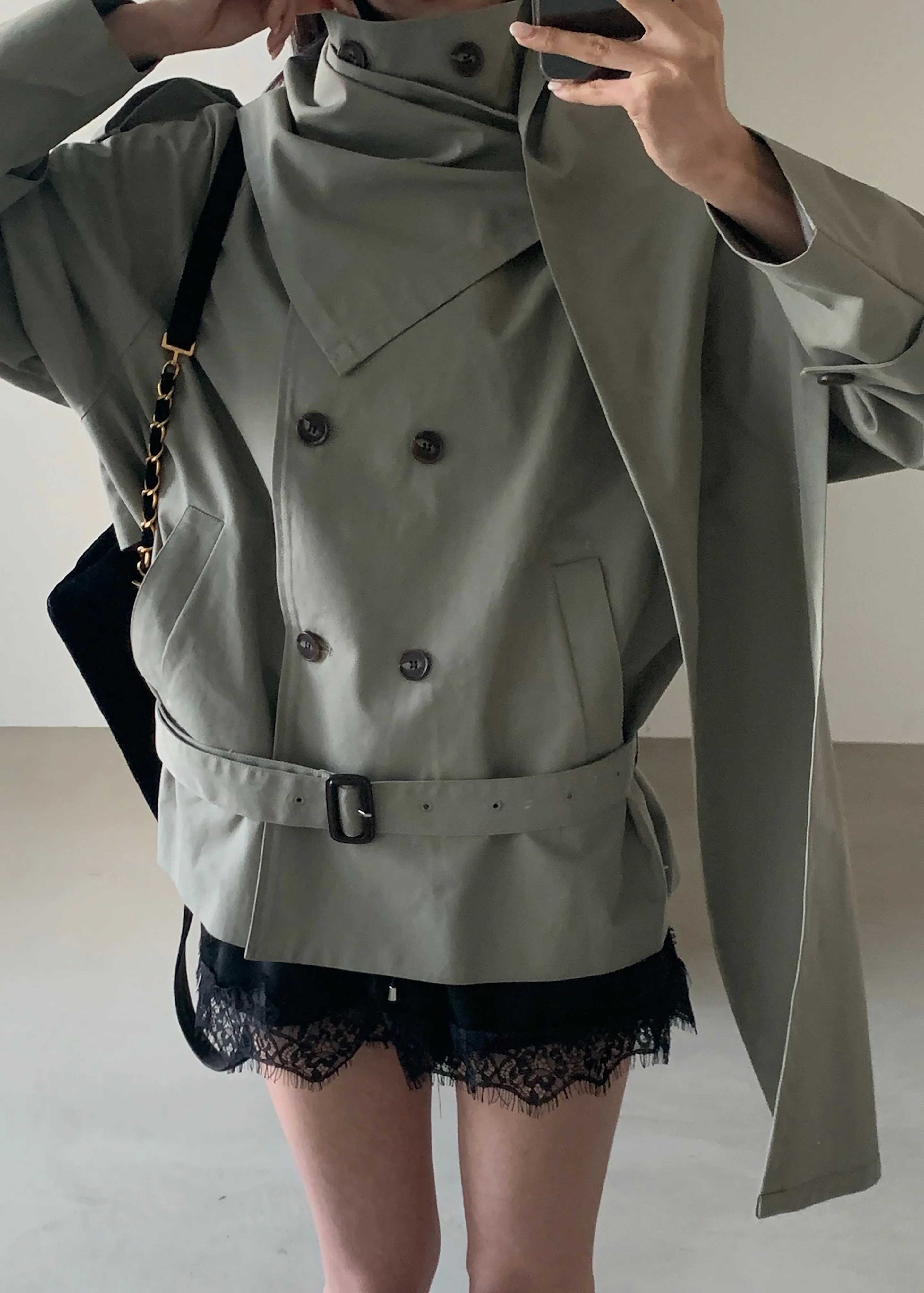 Charonne Scarf Short Trench - Sage - Image 2