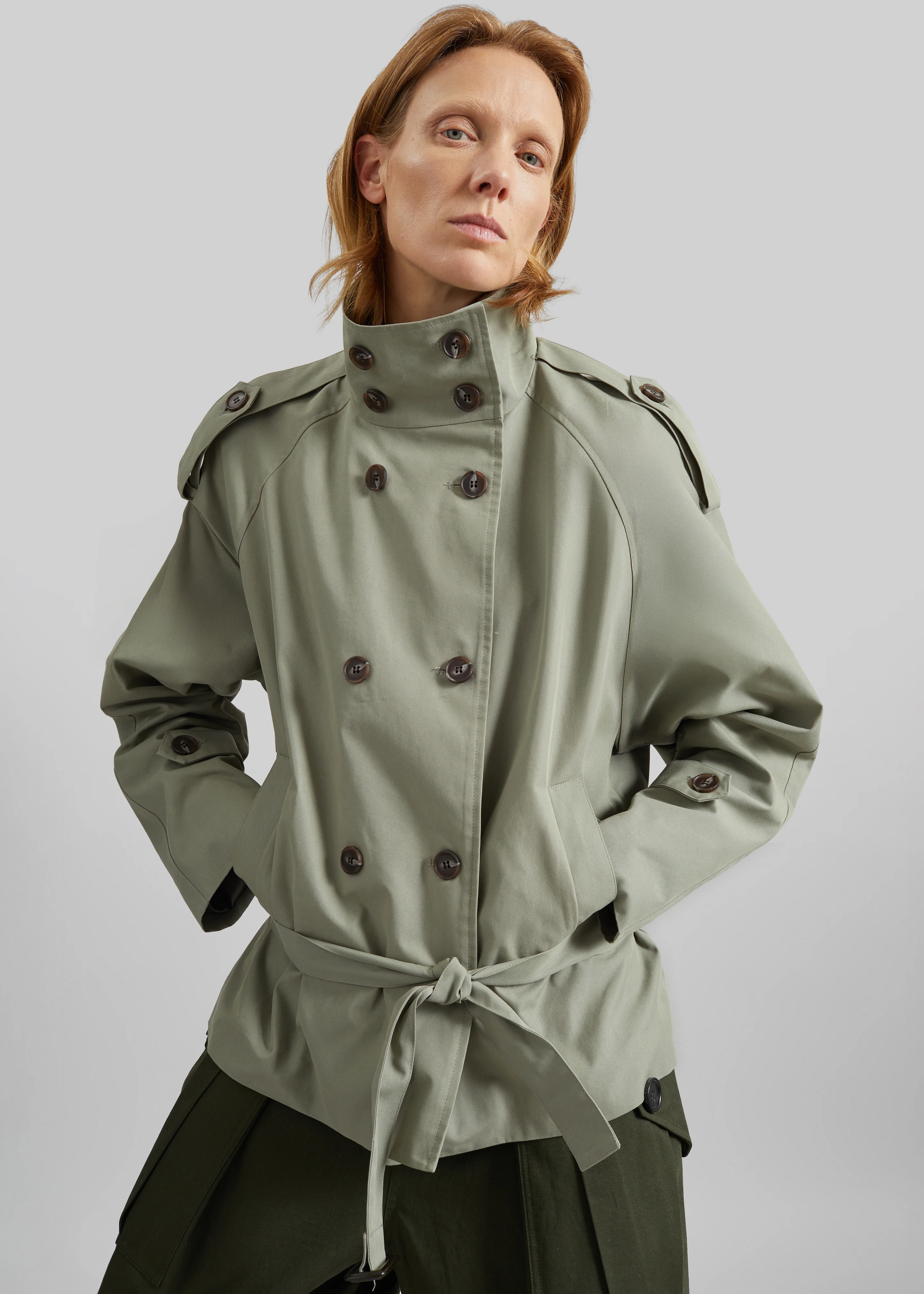 Charonne Scarf Short Trench - Sage - Image 3