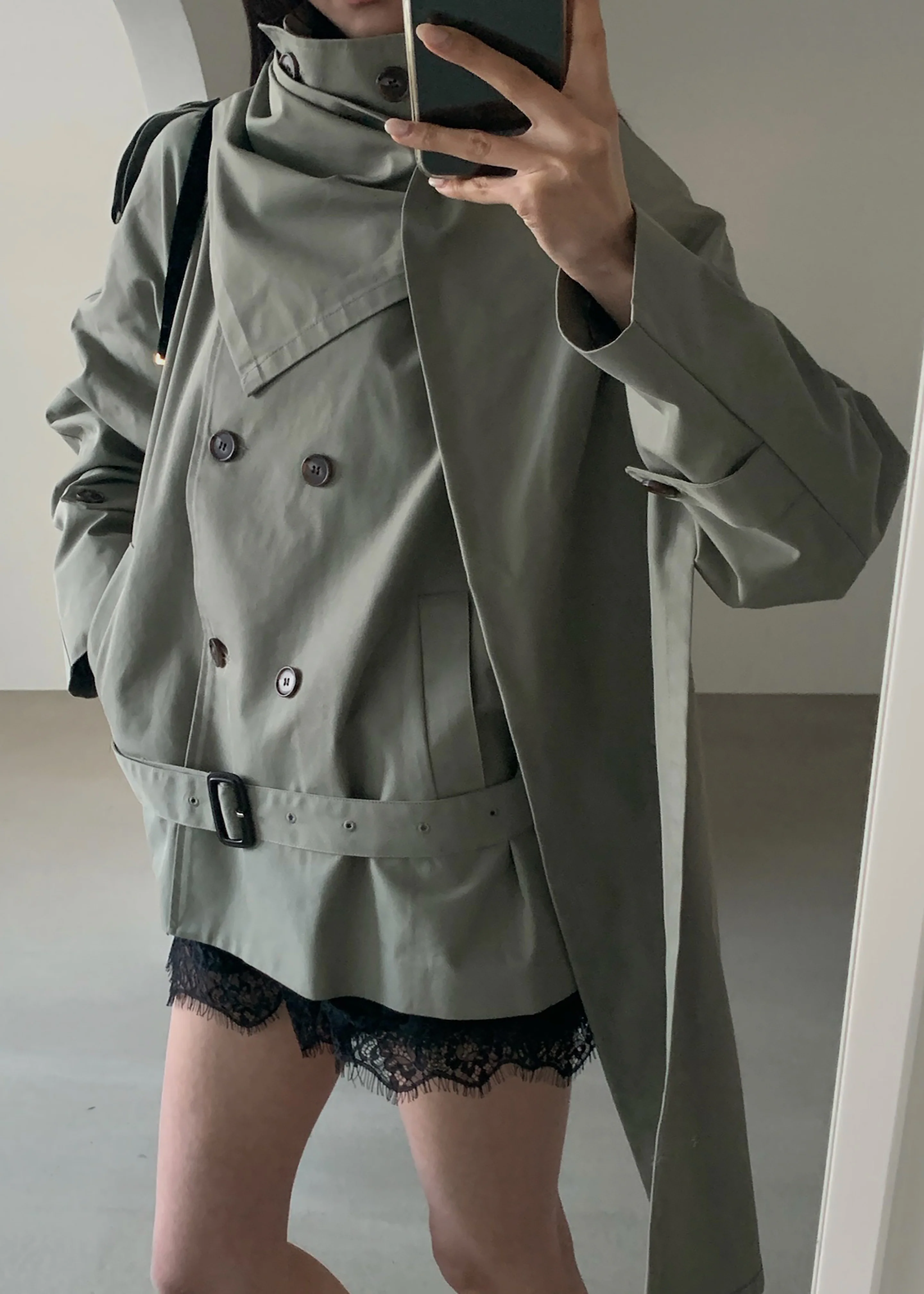 Charonne Scarf Short Trench - Sage - Image 6