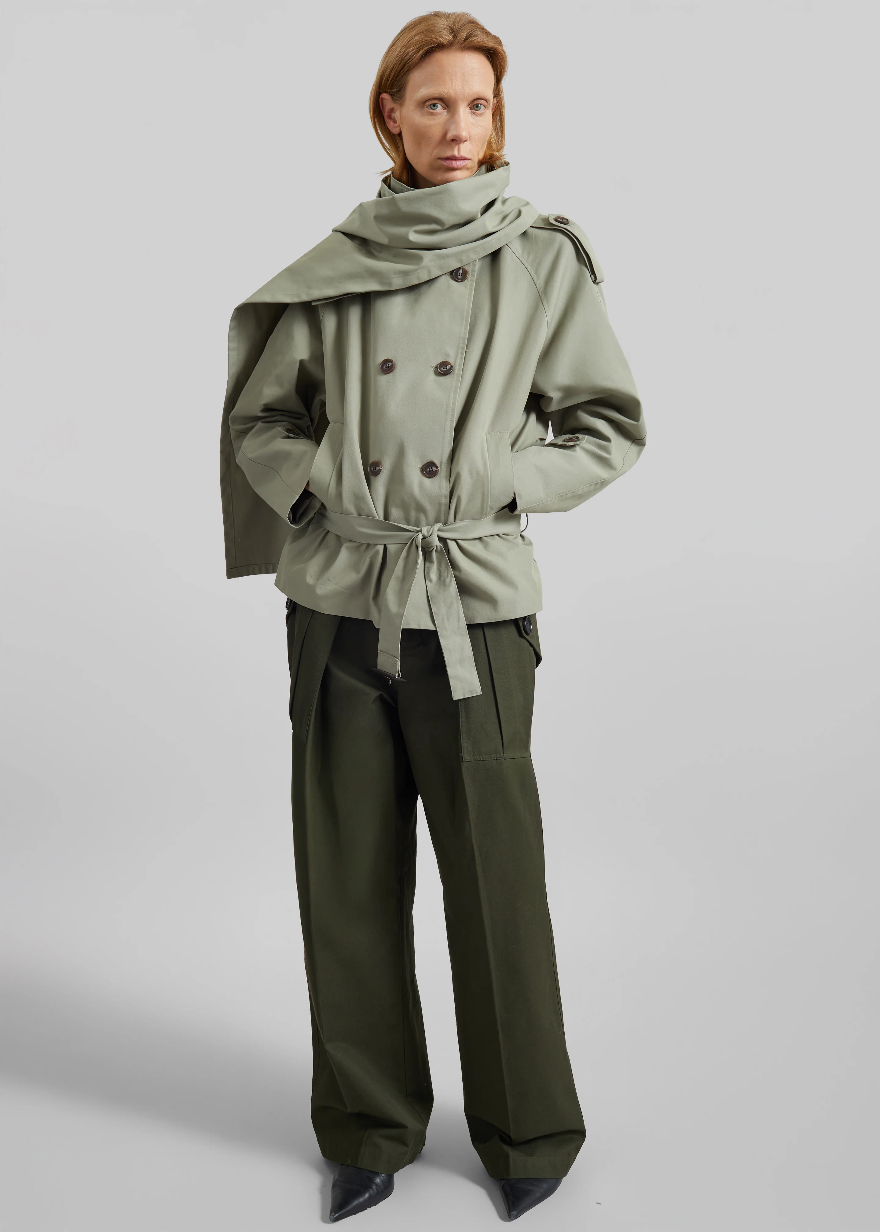 Charonne Scarf Short Trench - Sage - Image 8