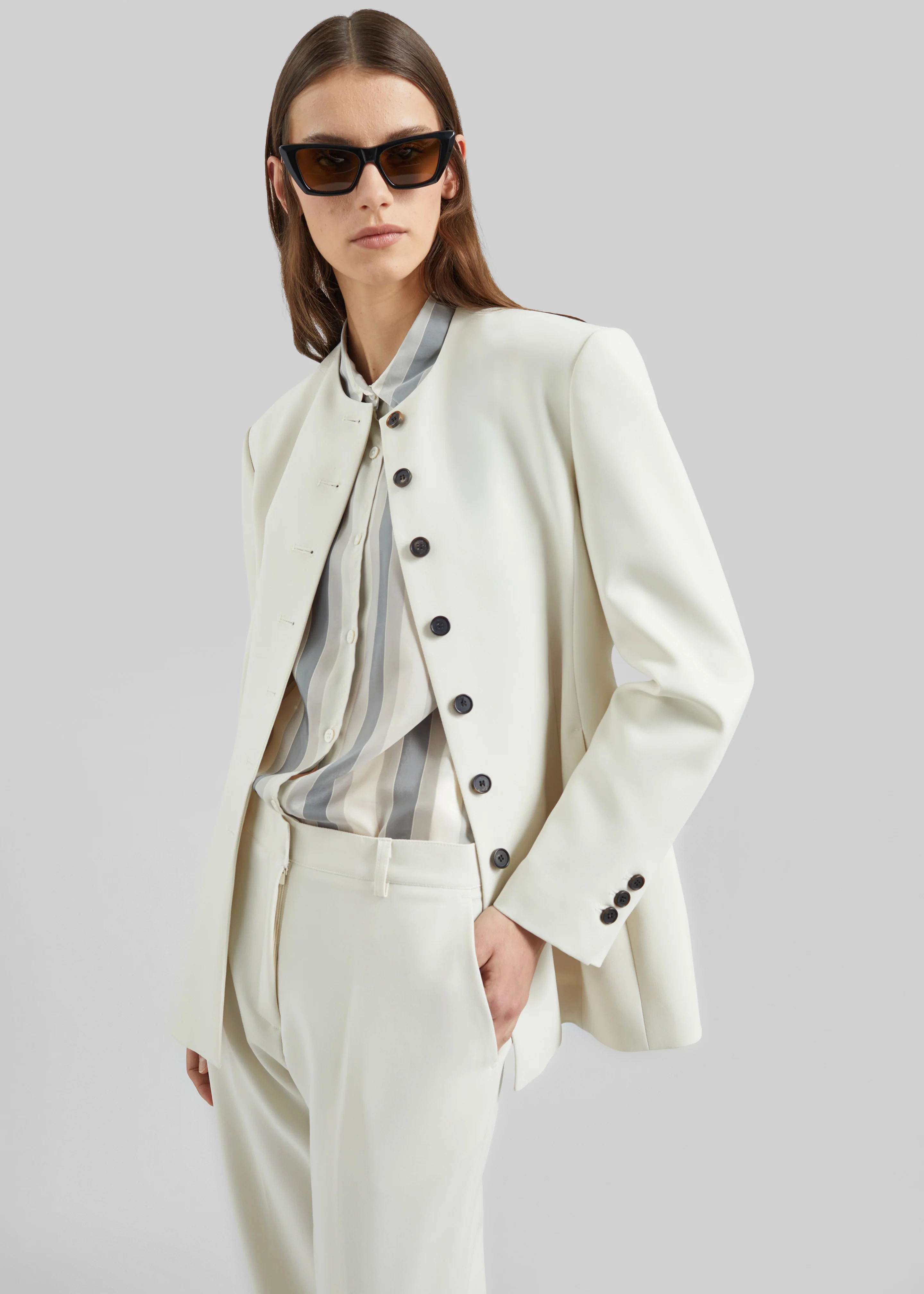 Chesnay Collarless Blazer - Cream - Image 2