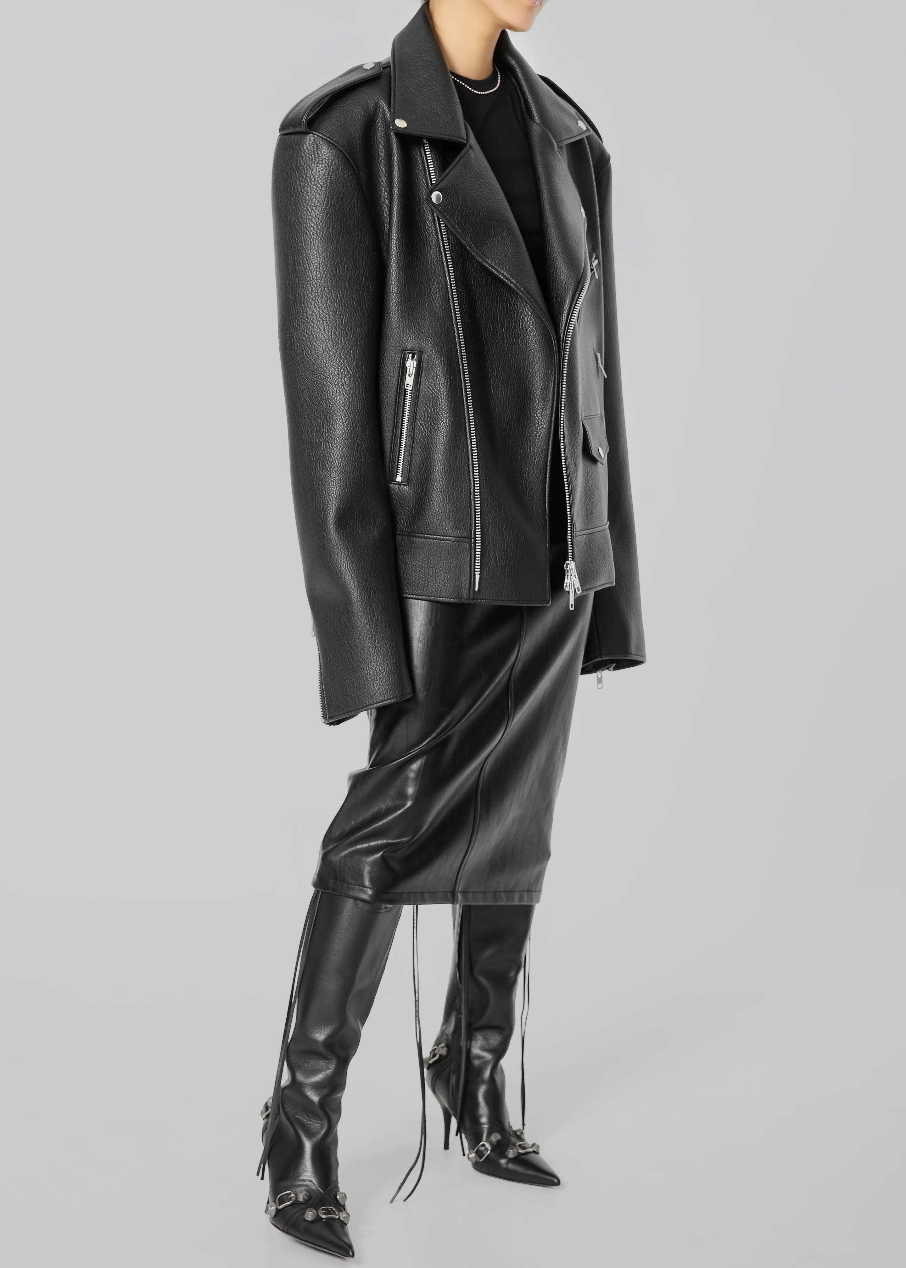 Chicago Oversized Biker Jacket - Black - Image 2