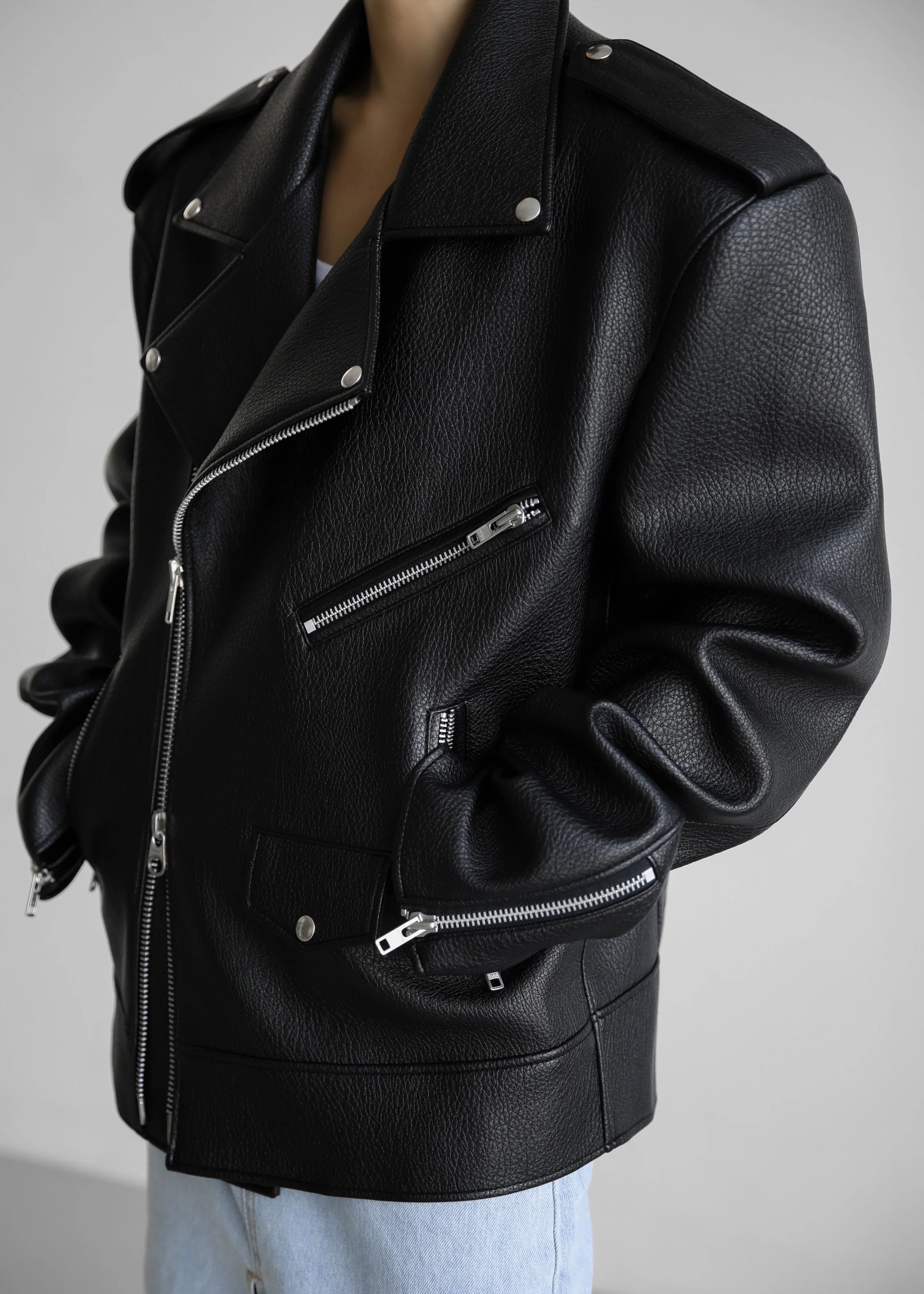 Chicago Oversized Biker Jacket - Black - Image 9