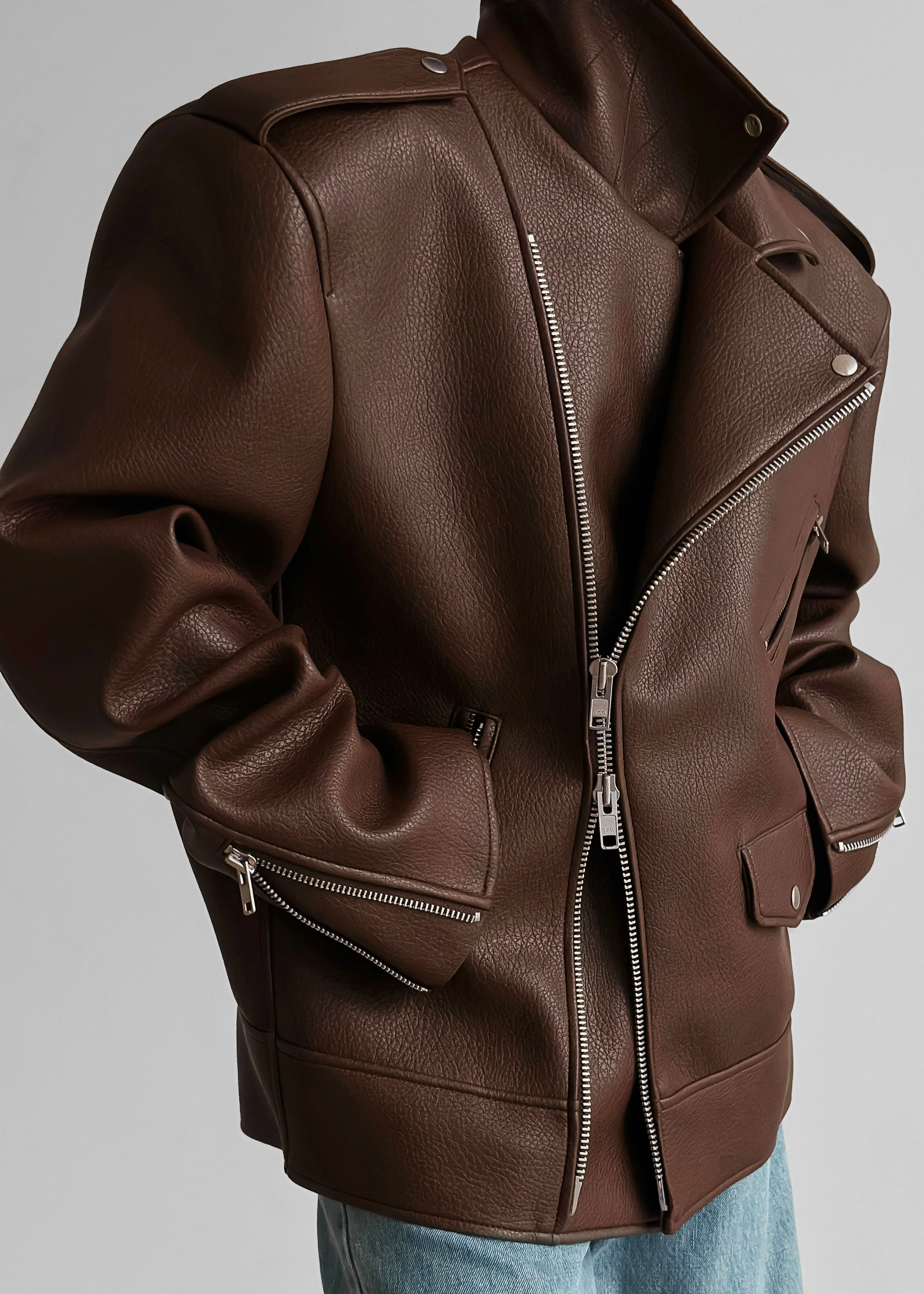 Chicago Oversized Biker Jacket - Brown - Image 4