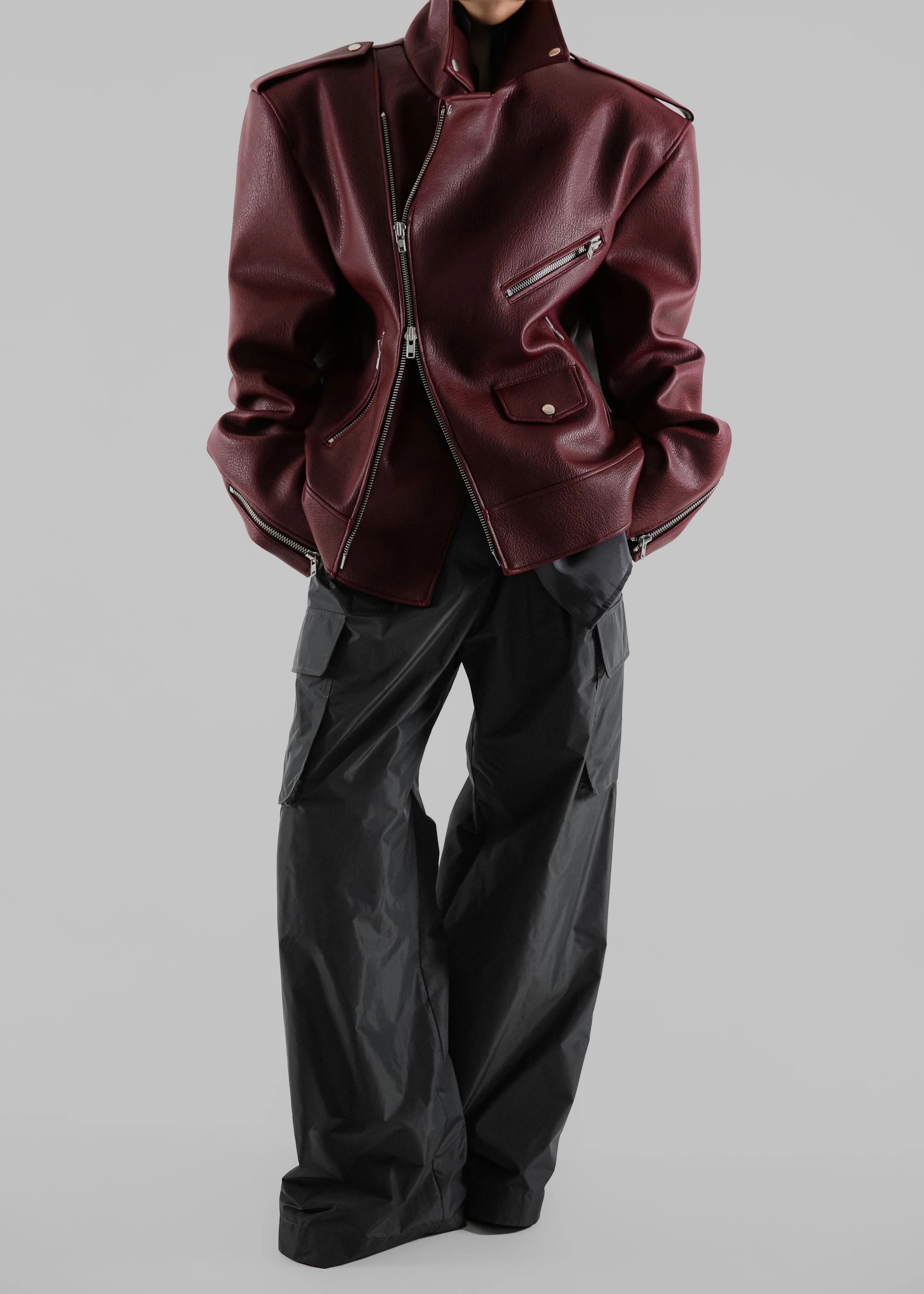 Chicago Oversized Biker Jacket - Burgundy - Image 5