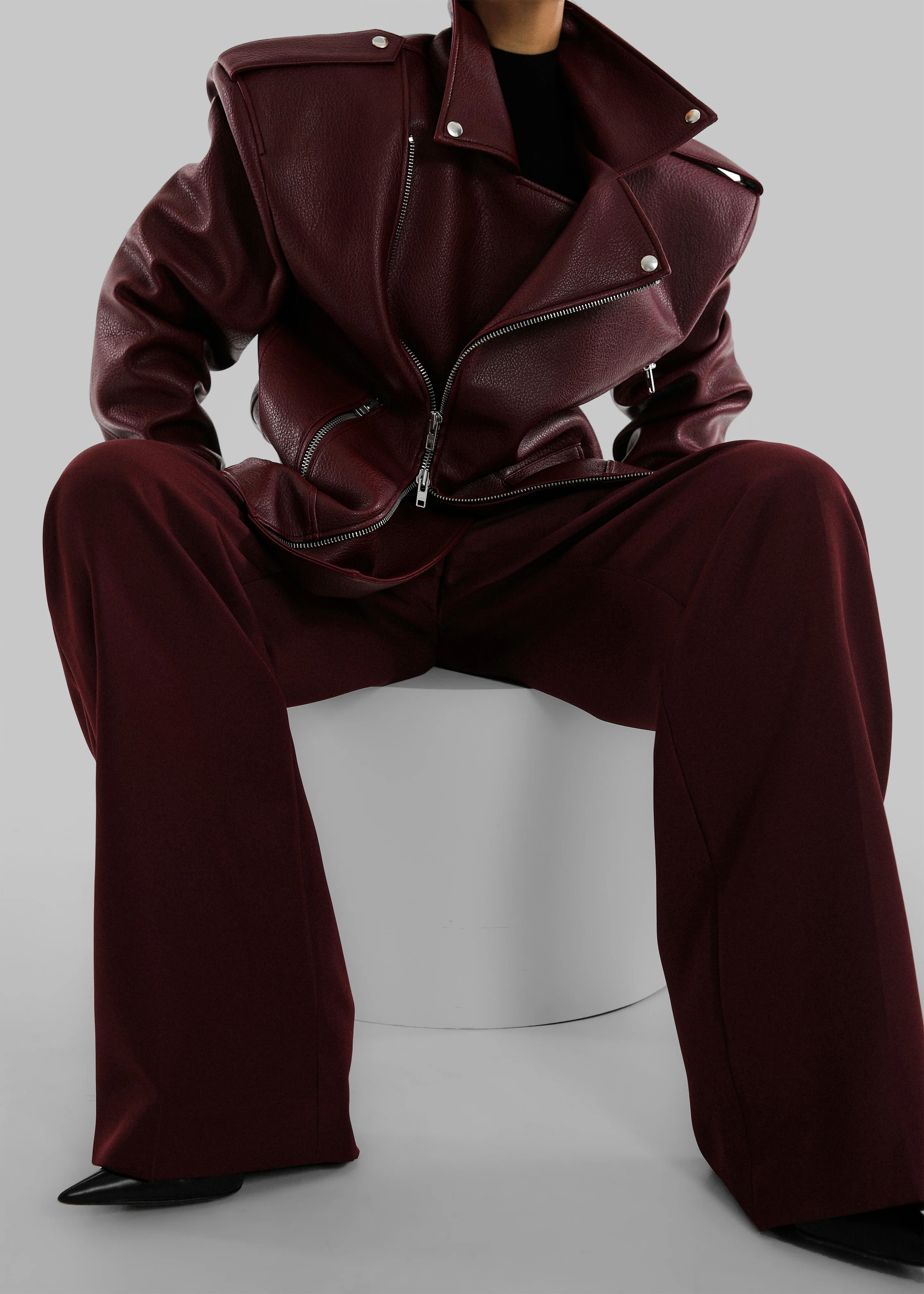 Chicago Oversized Biker Jacket - Burgundy - Image 8