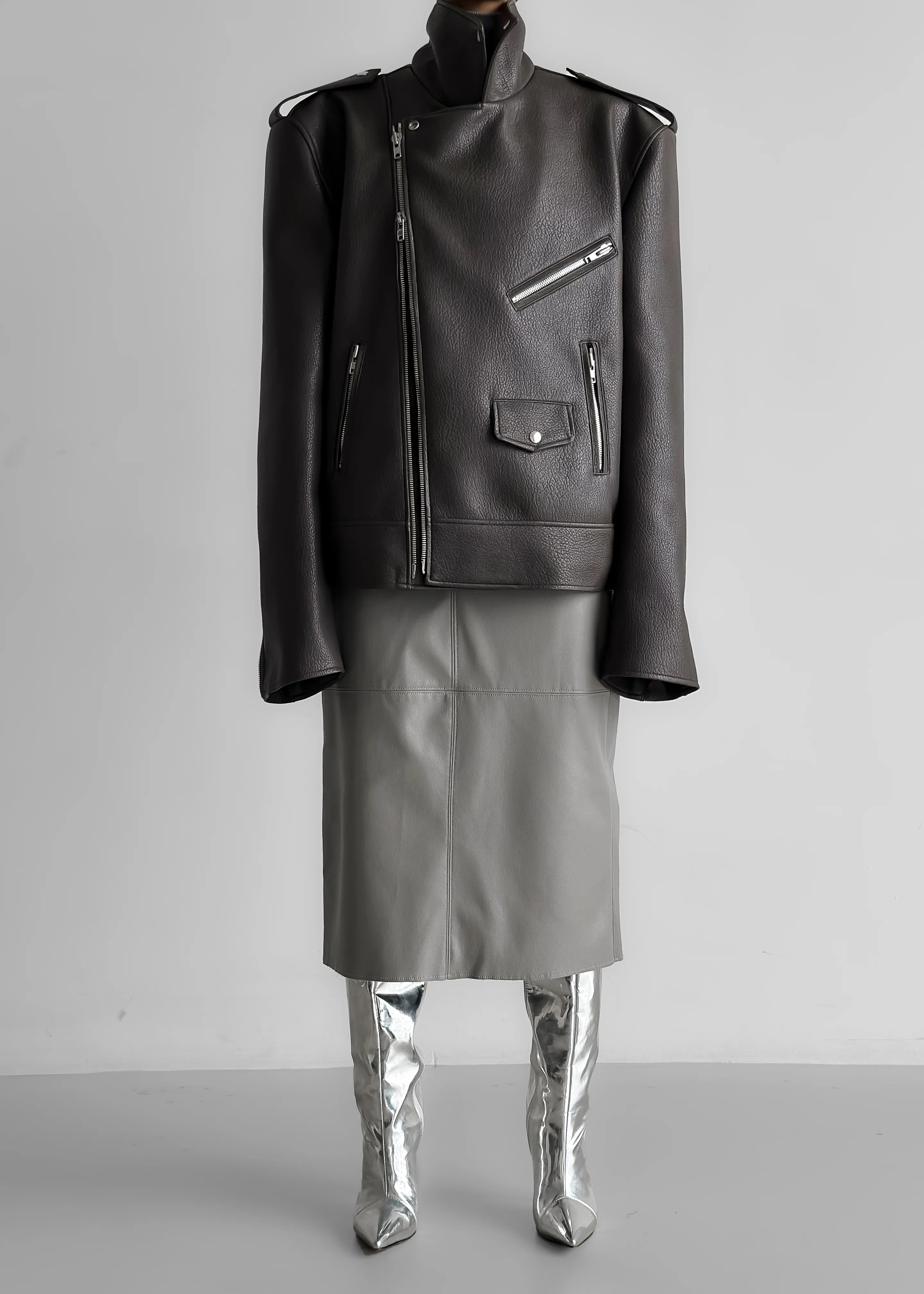 Chicago Oversized Biker Jacket - Charcoal - Image 10