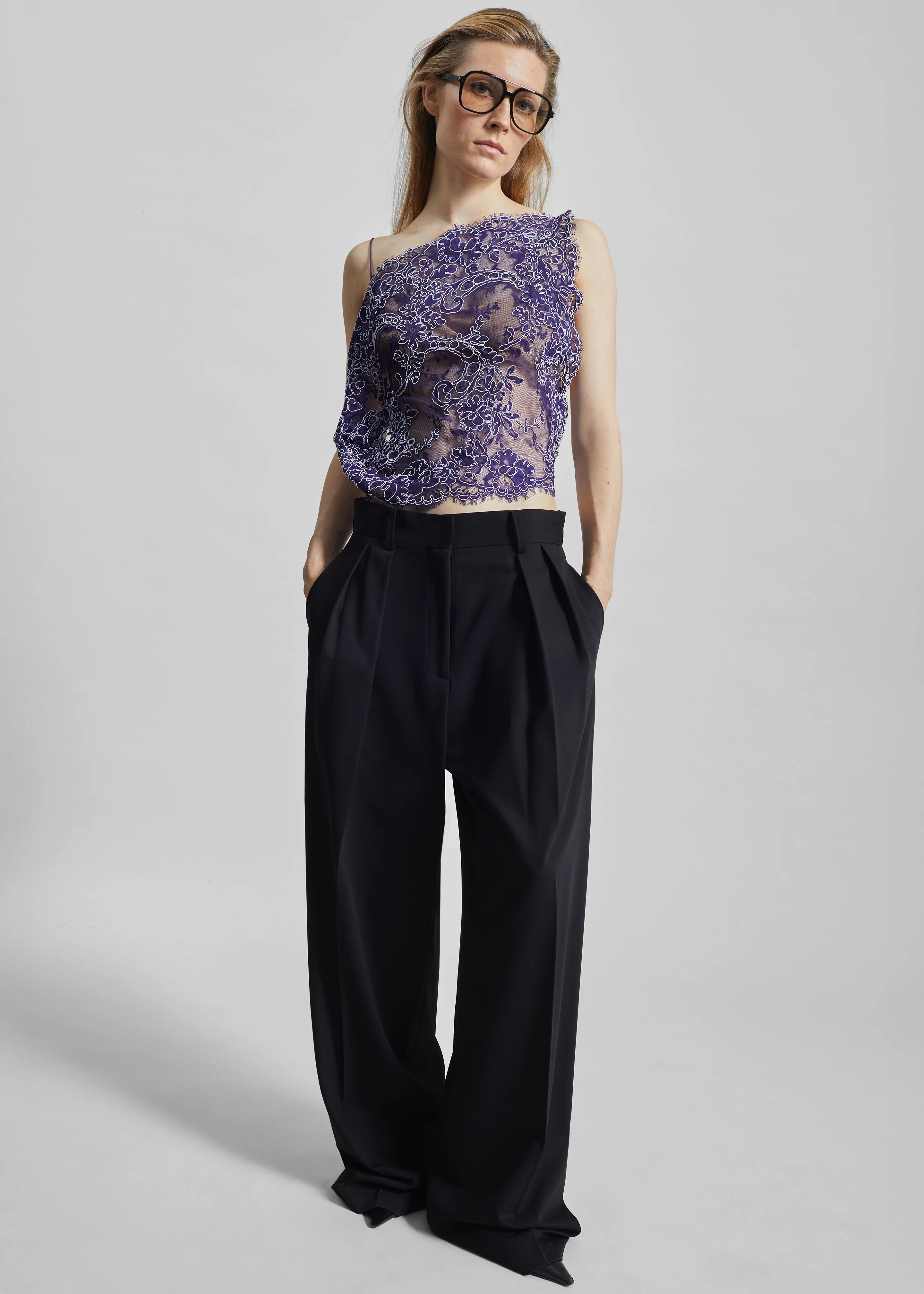Christopher Esber Iris Floating Lace Cami - Dark Viola - Image 5