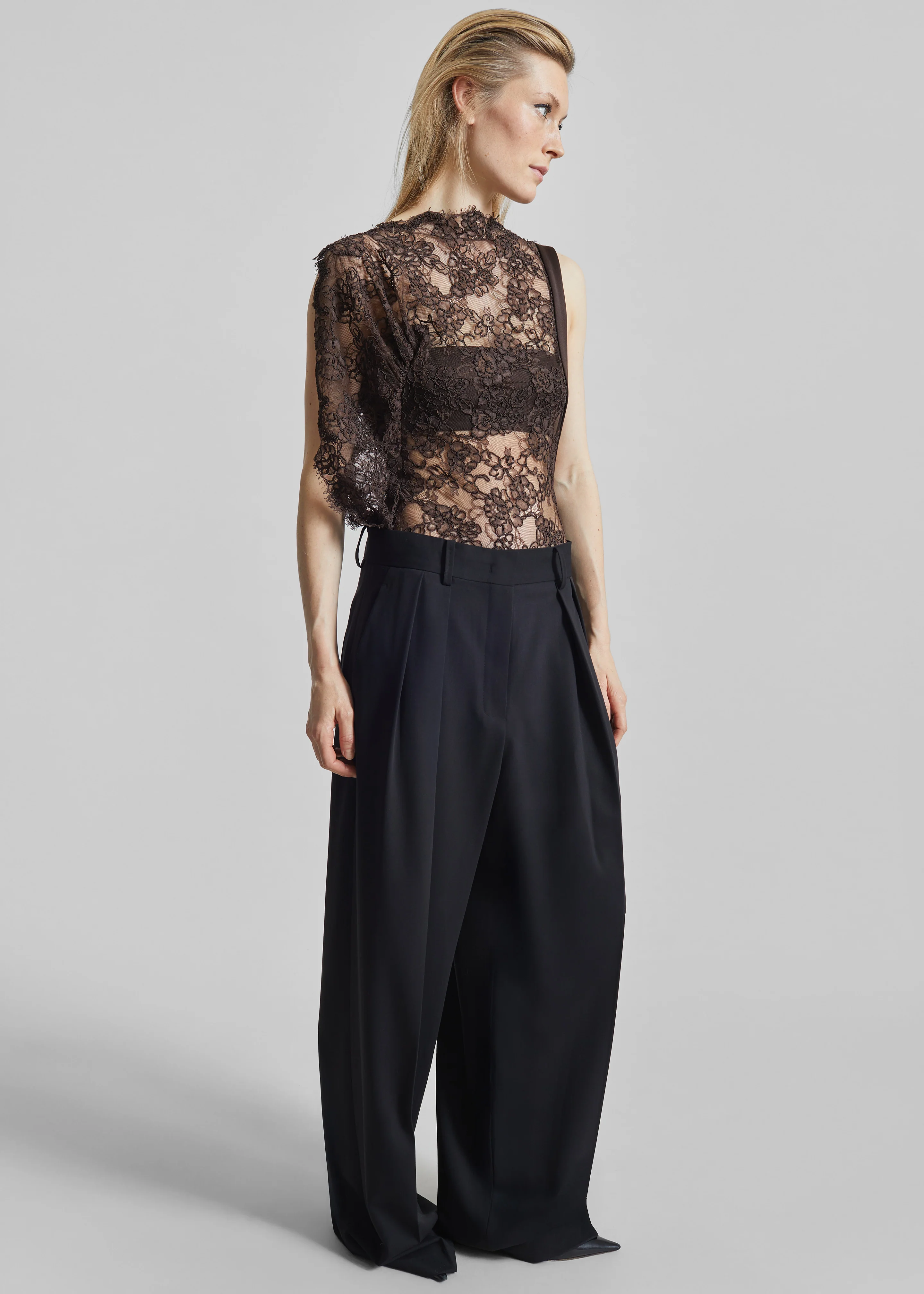 Christopher Esber Mahara Floating Lace Bodysuit - Umber - Image 4