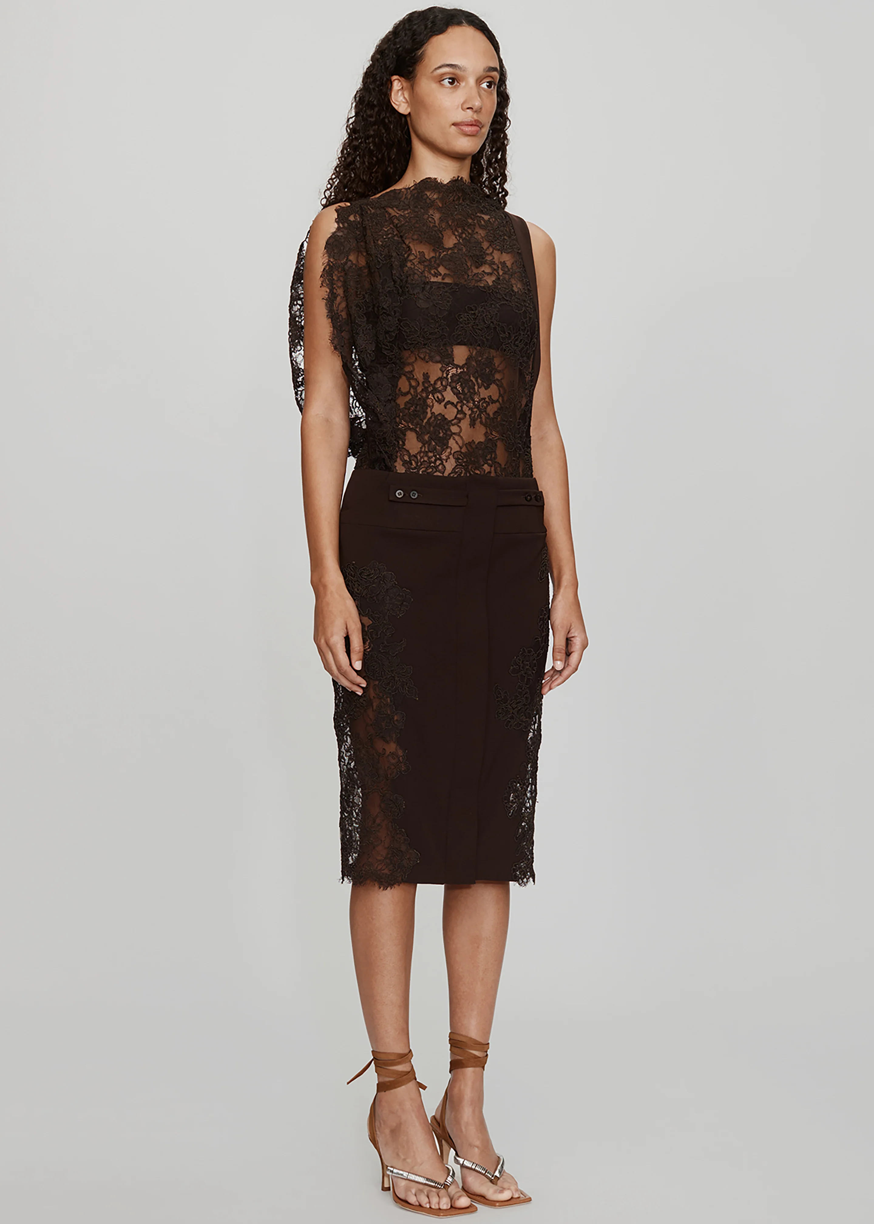 Christopher Esber Mahara Floating Lace Bodysuit - Umber - Image 5