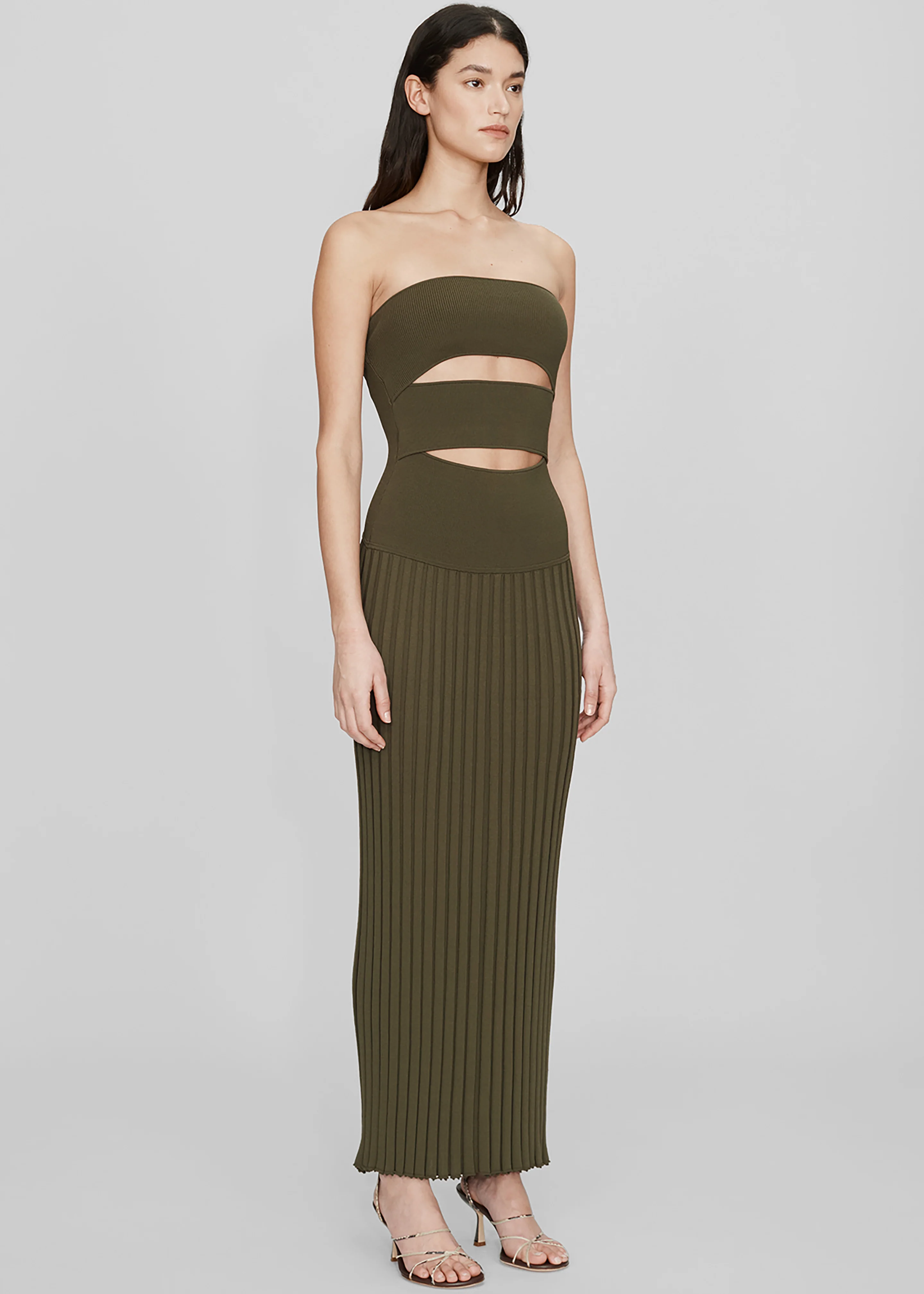 Christopher Esber Slashed Knit Sunray Strapless Dress - Kombu - Image 3