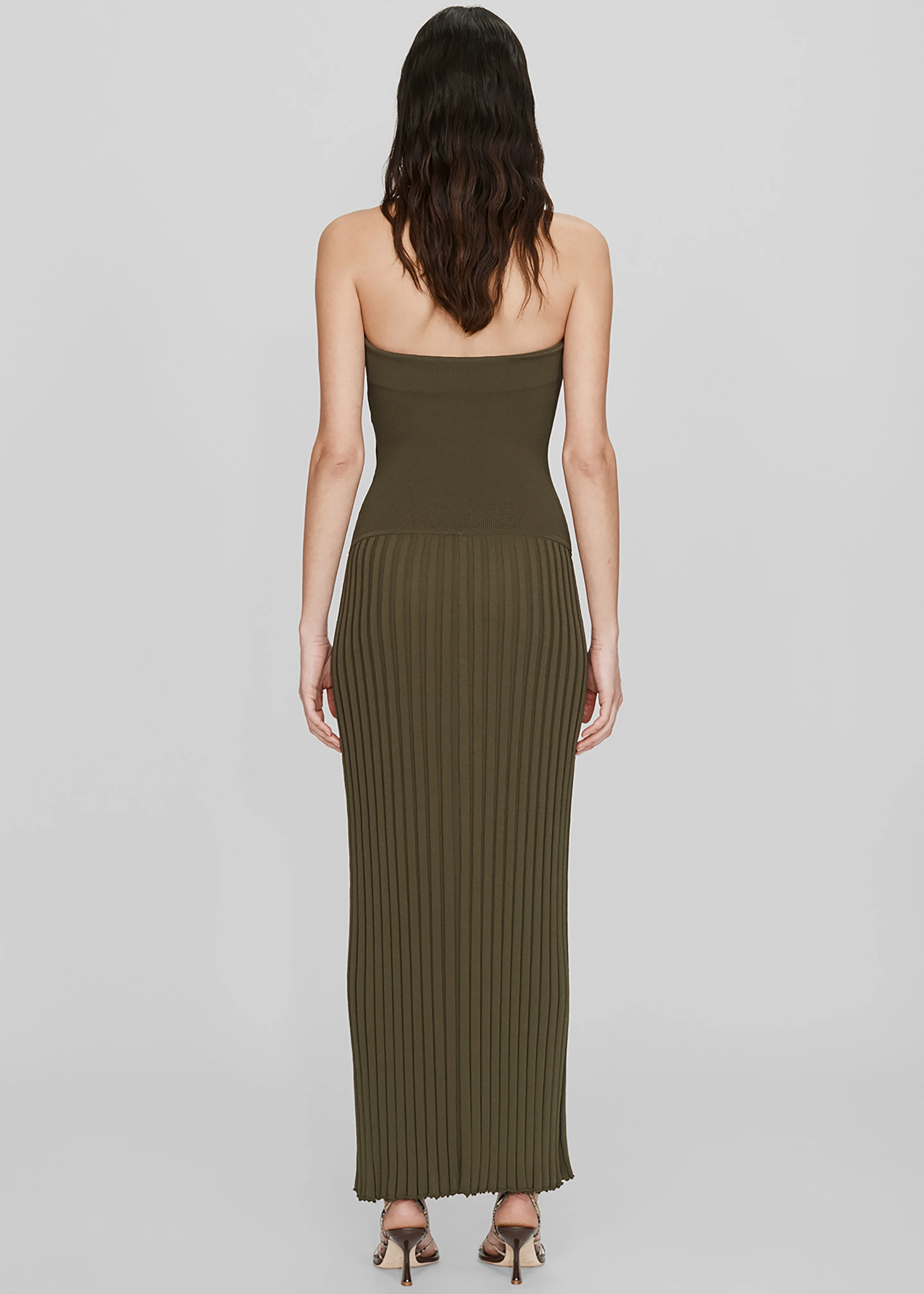Christopher Esber Slashed Knit Sunray Strapless Dress - Kombu - Image 5