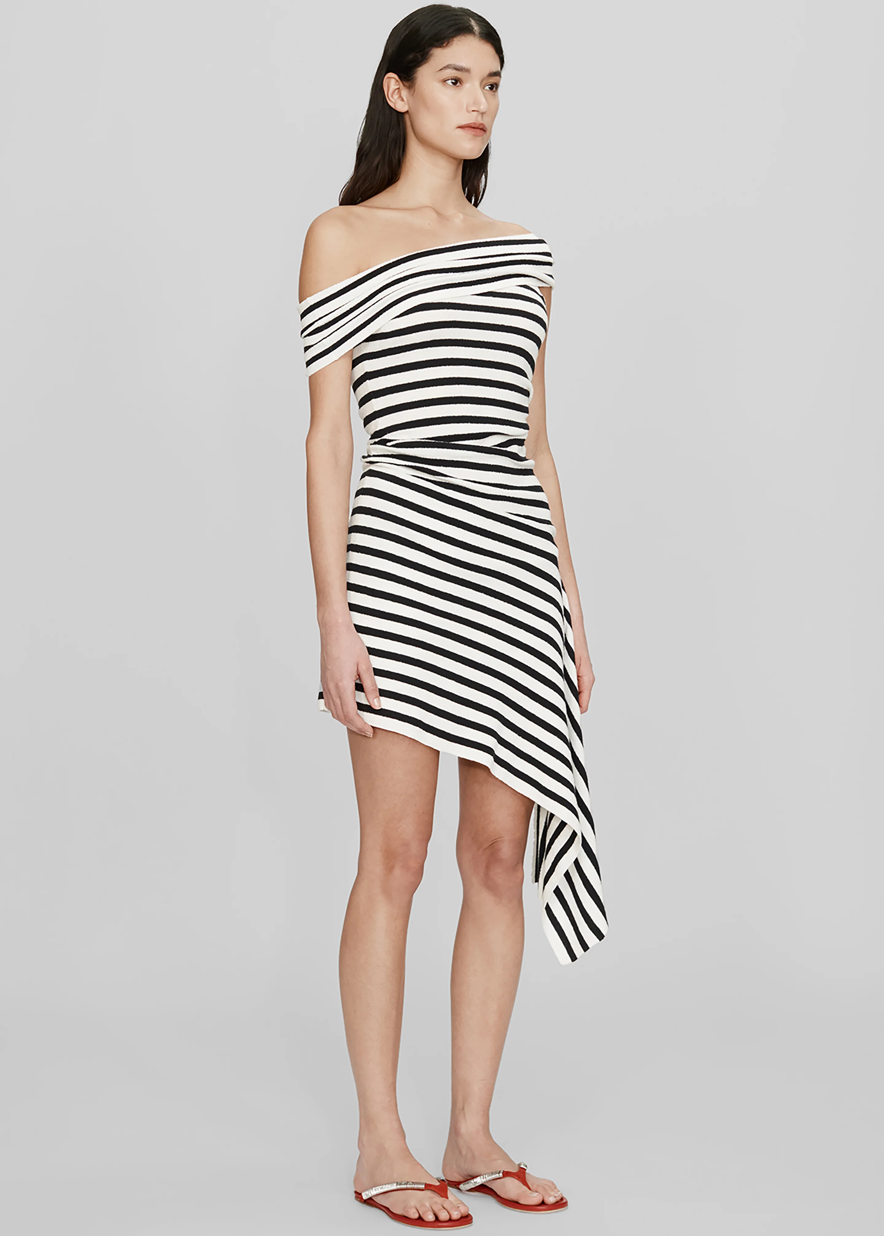 Christopher Esber Stripe Knit Extension Drape Mini Dress - Black/White Stripe - Image 3